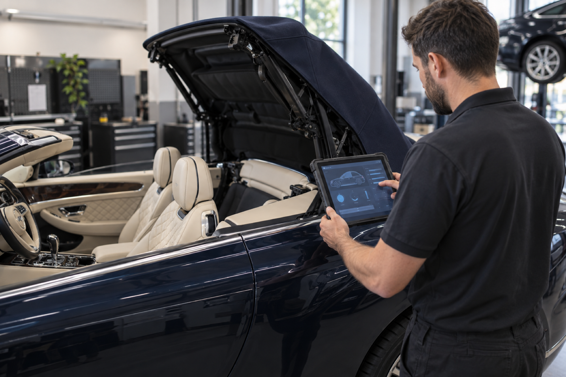 Illustrative diagnostic testing for a Bentley convertible roof concern