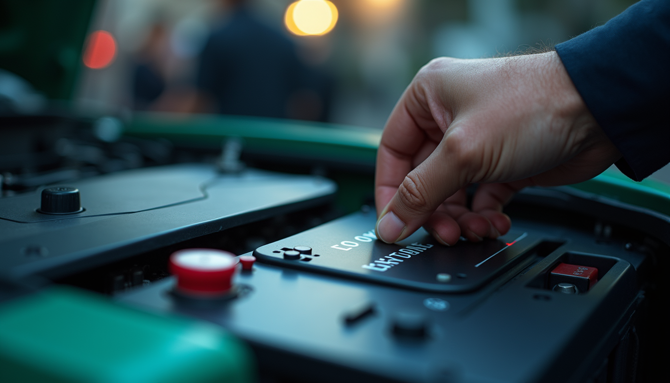 Close-up view of an electric vehicle battery pack being inspected