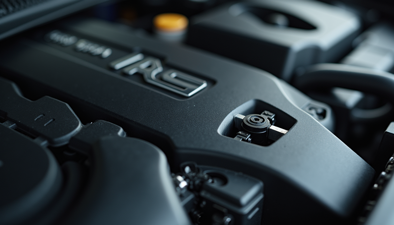 Close-up view of a luxury car engine being serviced with precision tools