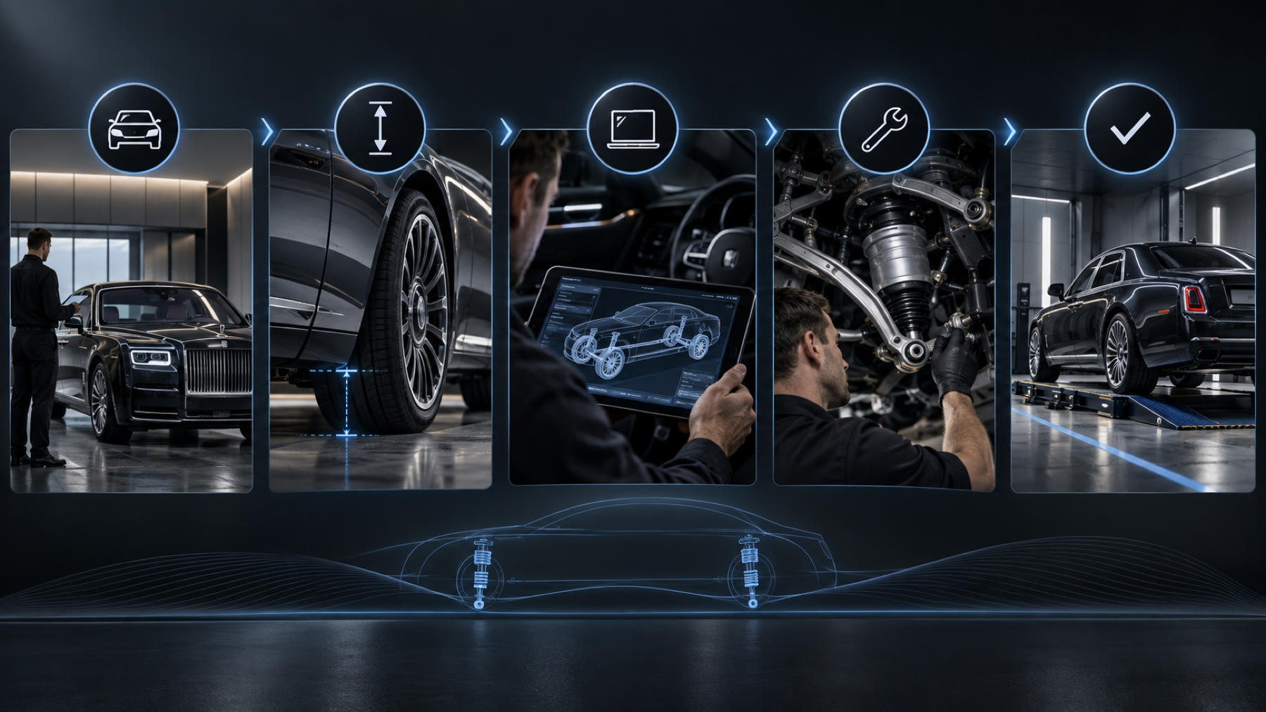 Illustrated Rolls-Royce suspension diagnosis and repair decision process