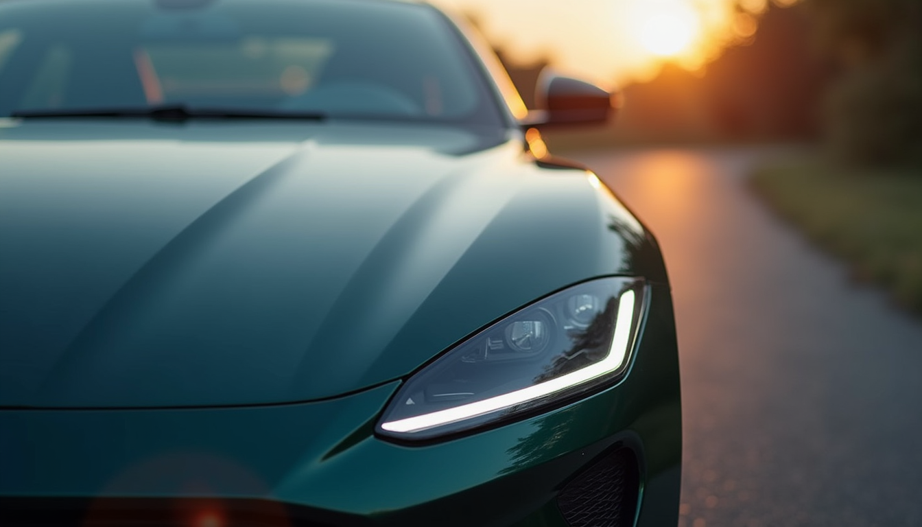 Close-up view of a luxury car’s glossy paint surface