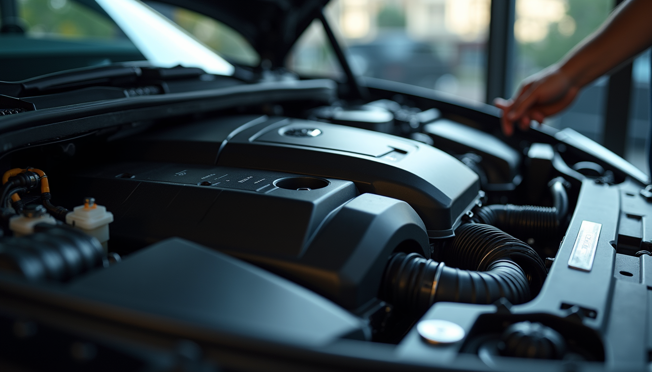 Close-up view of a luxury car engine being inspected