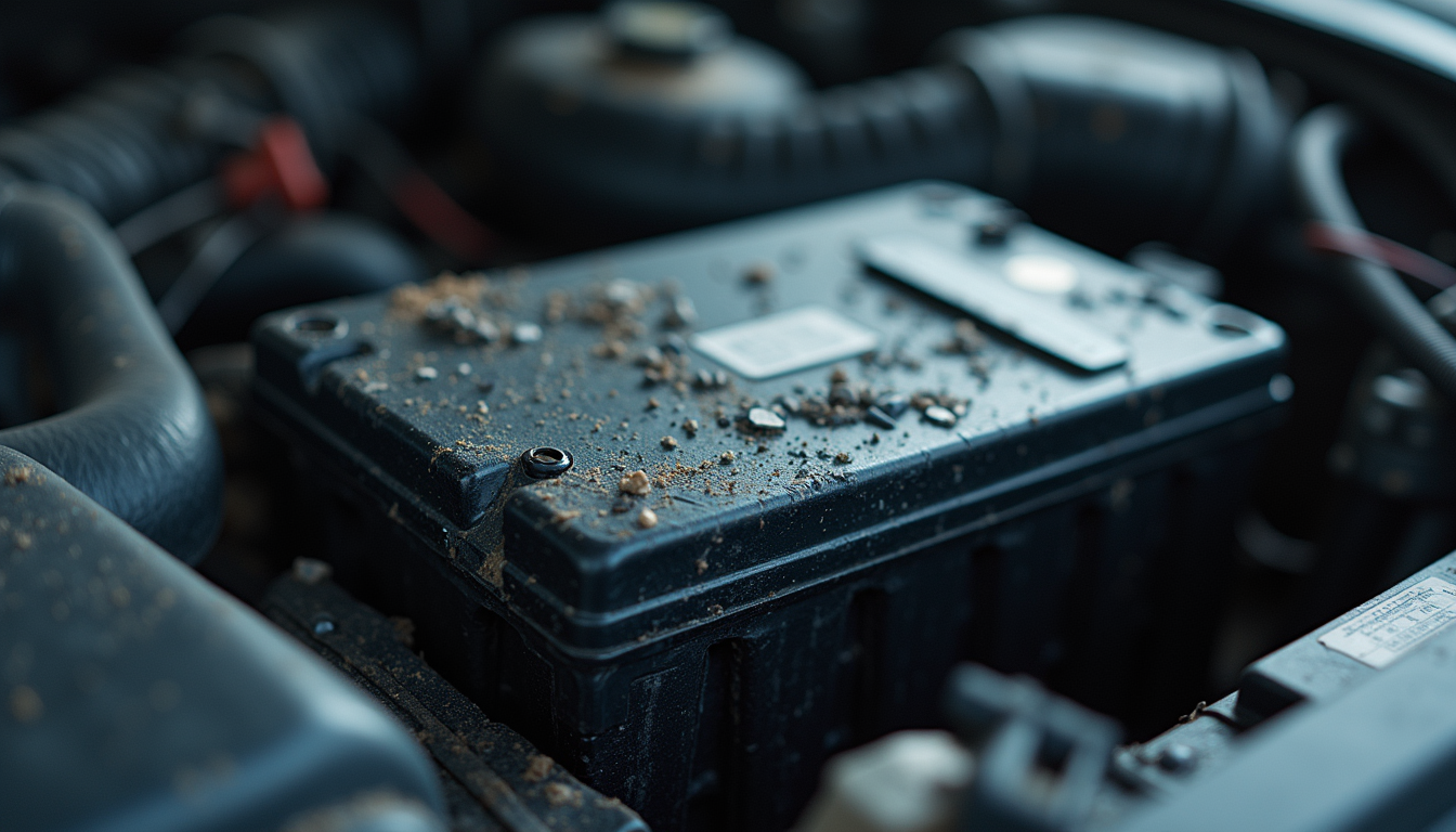 Close-up view of a damaged electric vehicle battery pack