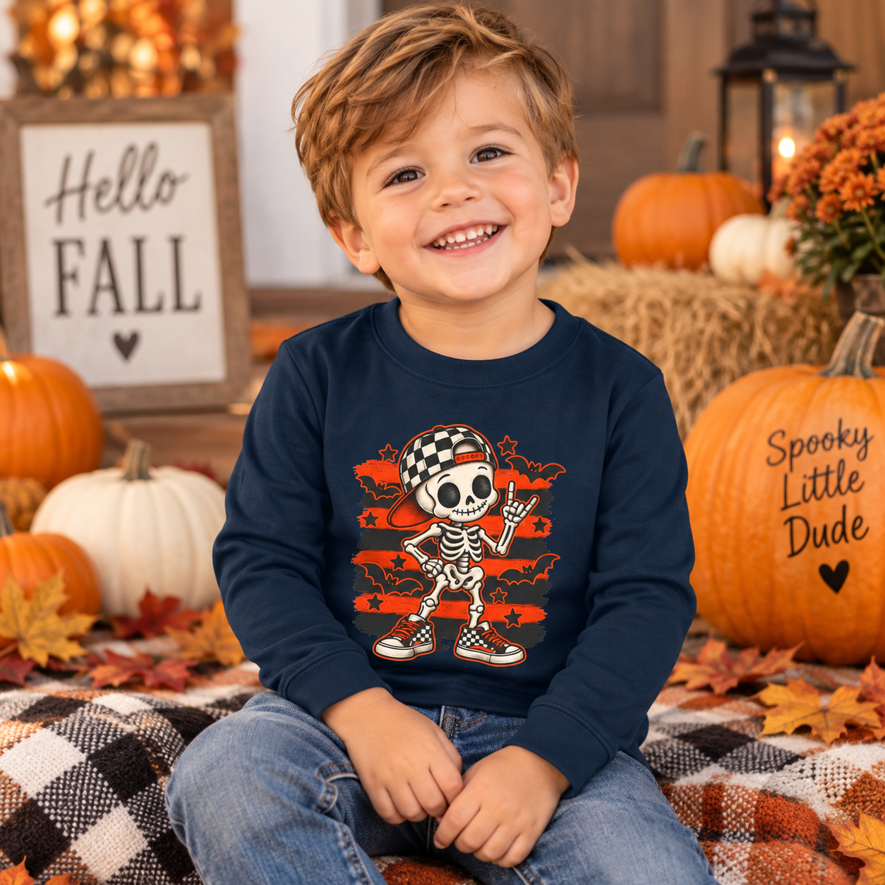 Skeleton Skateboard Toddler Tee | Halloween Stripe Bats