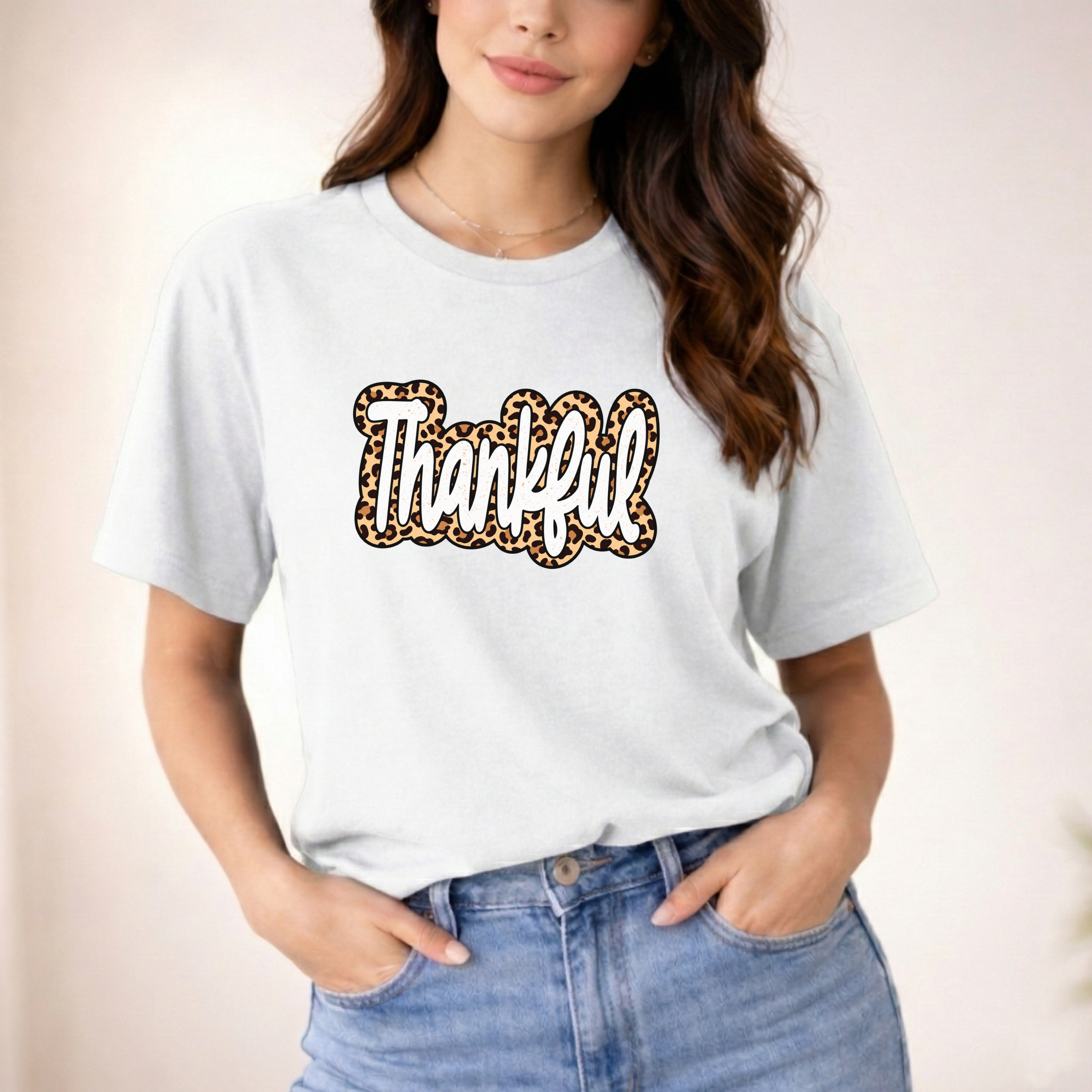 Thankful Leopard Script T-Shirt | Thanksgiving Fall Shirt