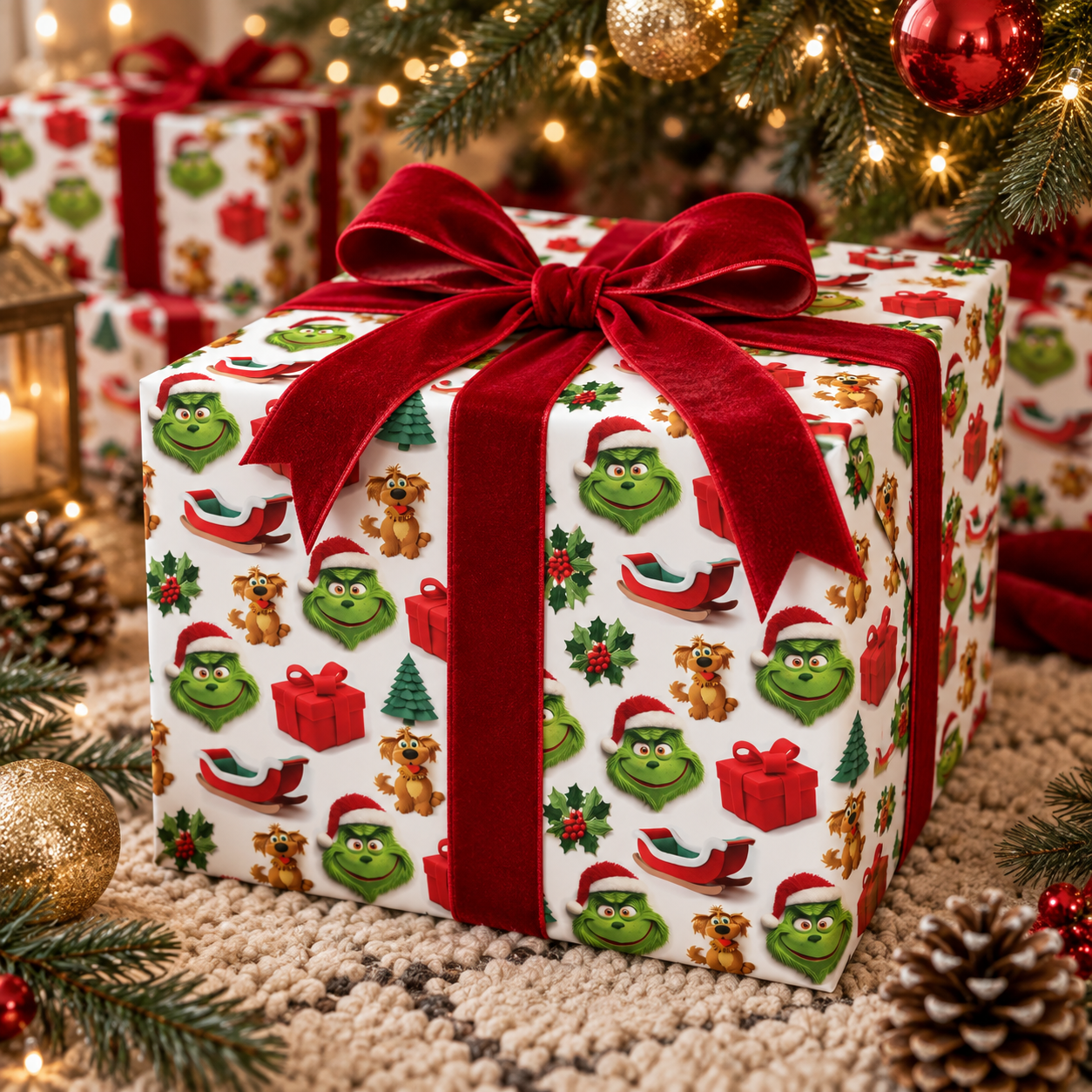 Grinch Pattern Gift Wrap Paper | Christmas Wrapping Sheets, Holiday Presents