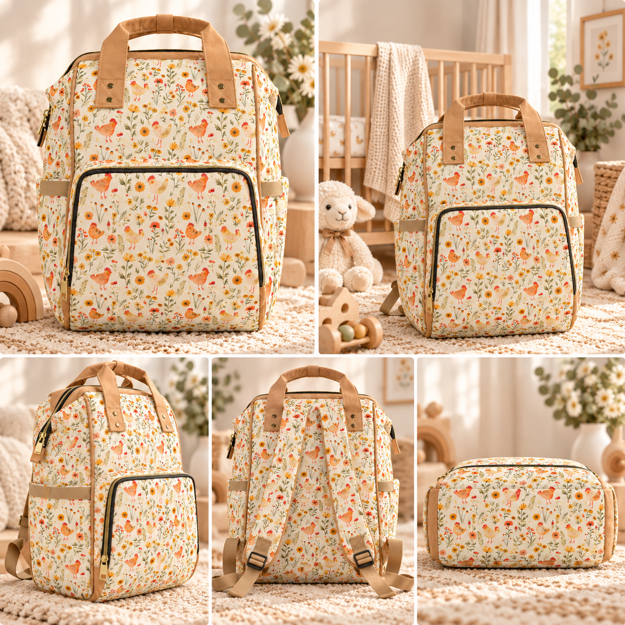 Woodland Chick Floral Diaper Backpack | Baby Changing Backpack