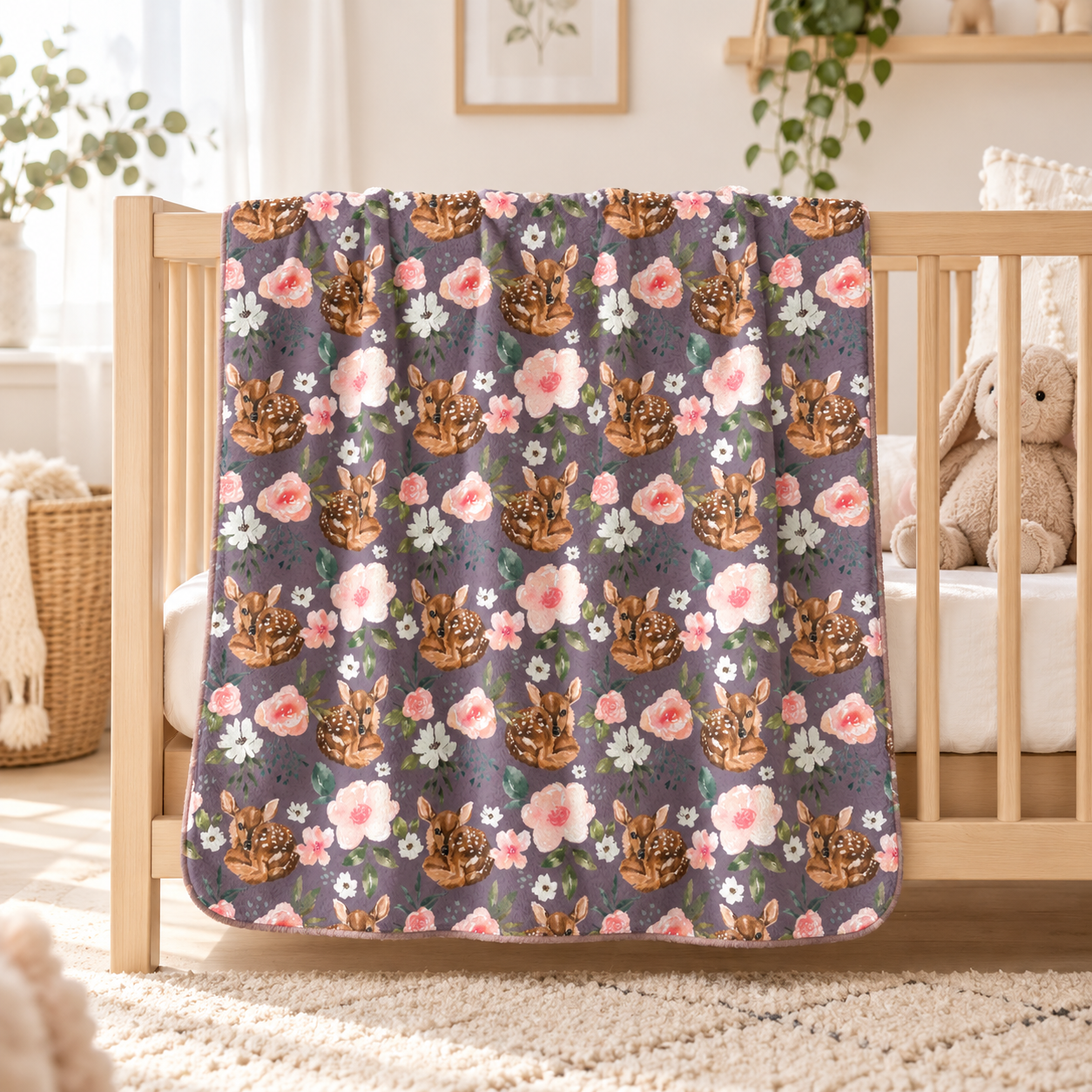 Woodland Fox Floral Minky Baby Lovey Blanket | Nursery Security Blanket