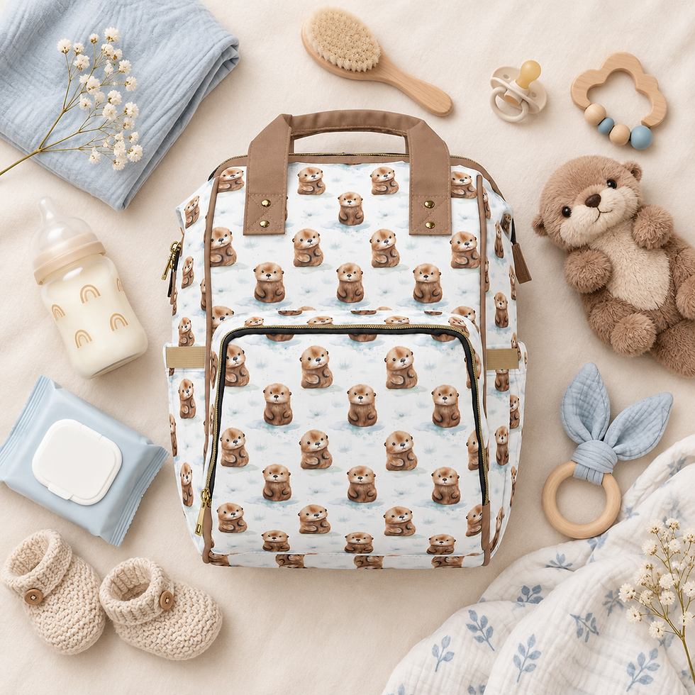 Thumbnail: Cute Baby Otter Pattern Multifunctional Diaper Backpack | Waterproof Nursery Bag