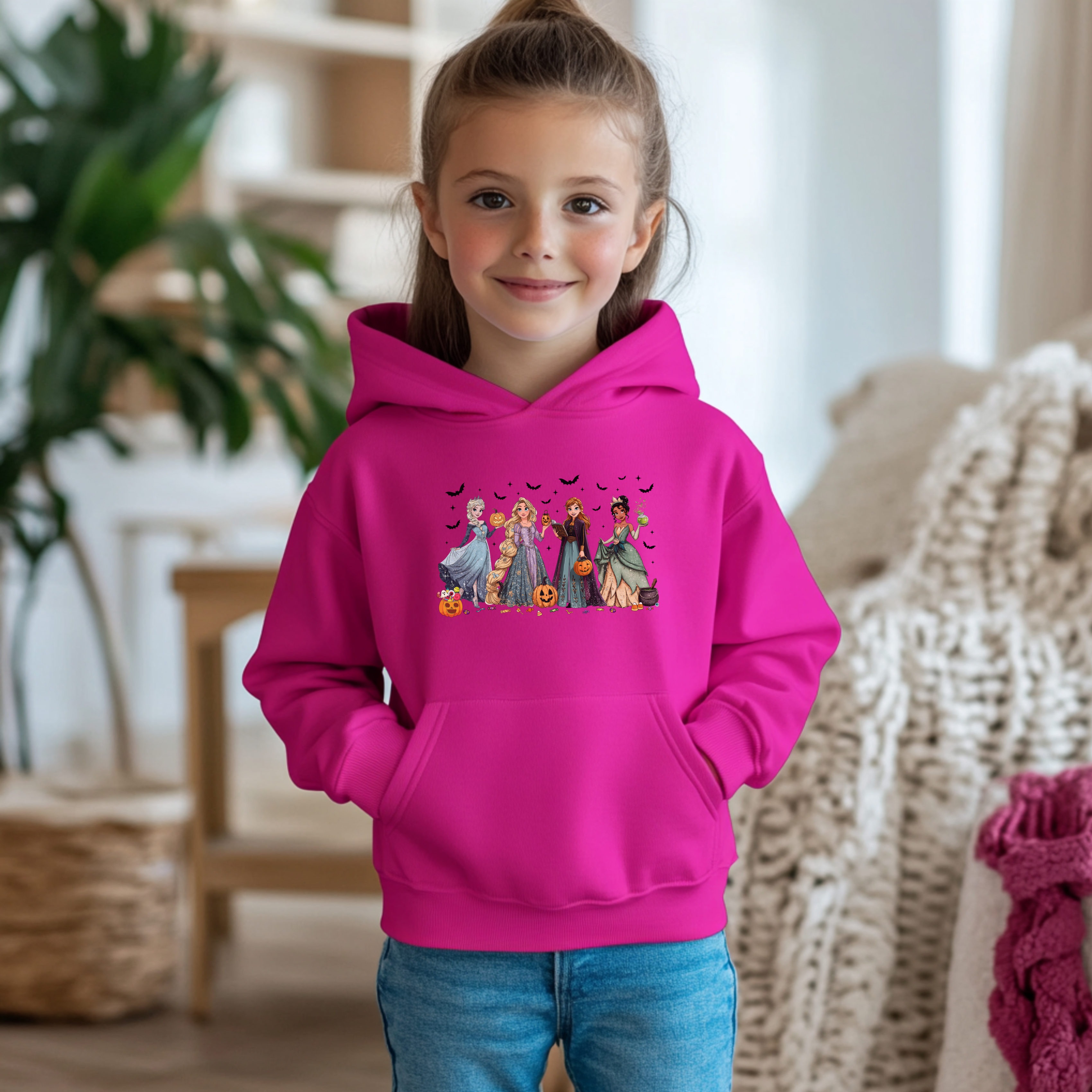 Witchy Girls Halloween Group Illustration Hoodie | Youth Sweatshirt