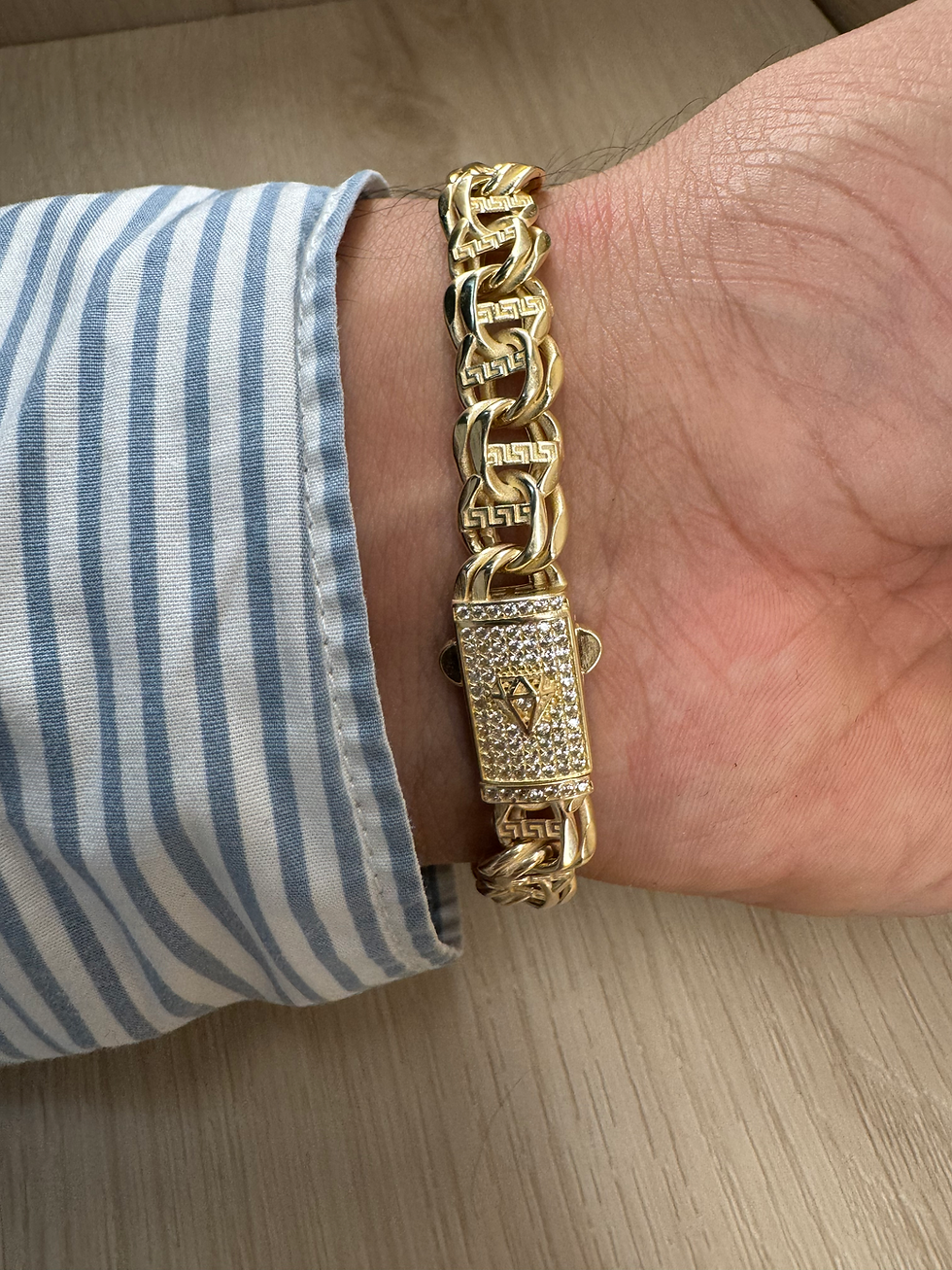 Thumbnail: 14K Gold 8.25 Inch ID Chino Link Bracelet