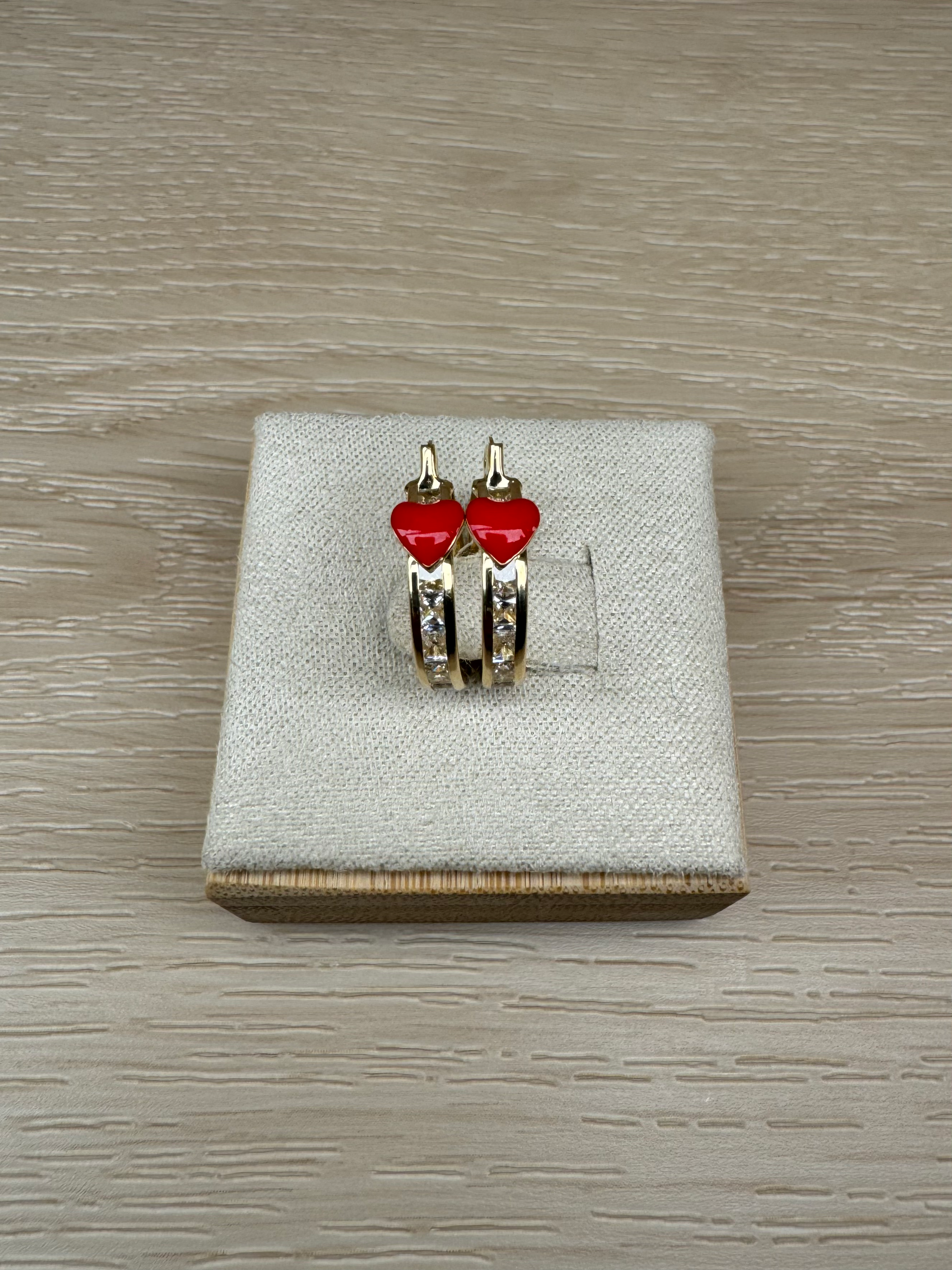 14k Small Red Heart Hoop Earrings