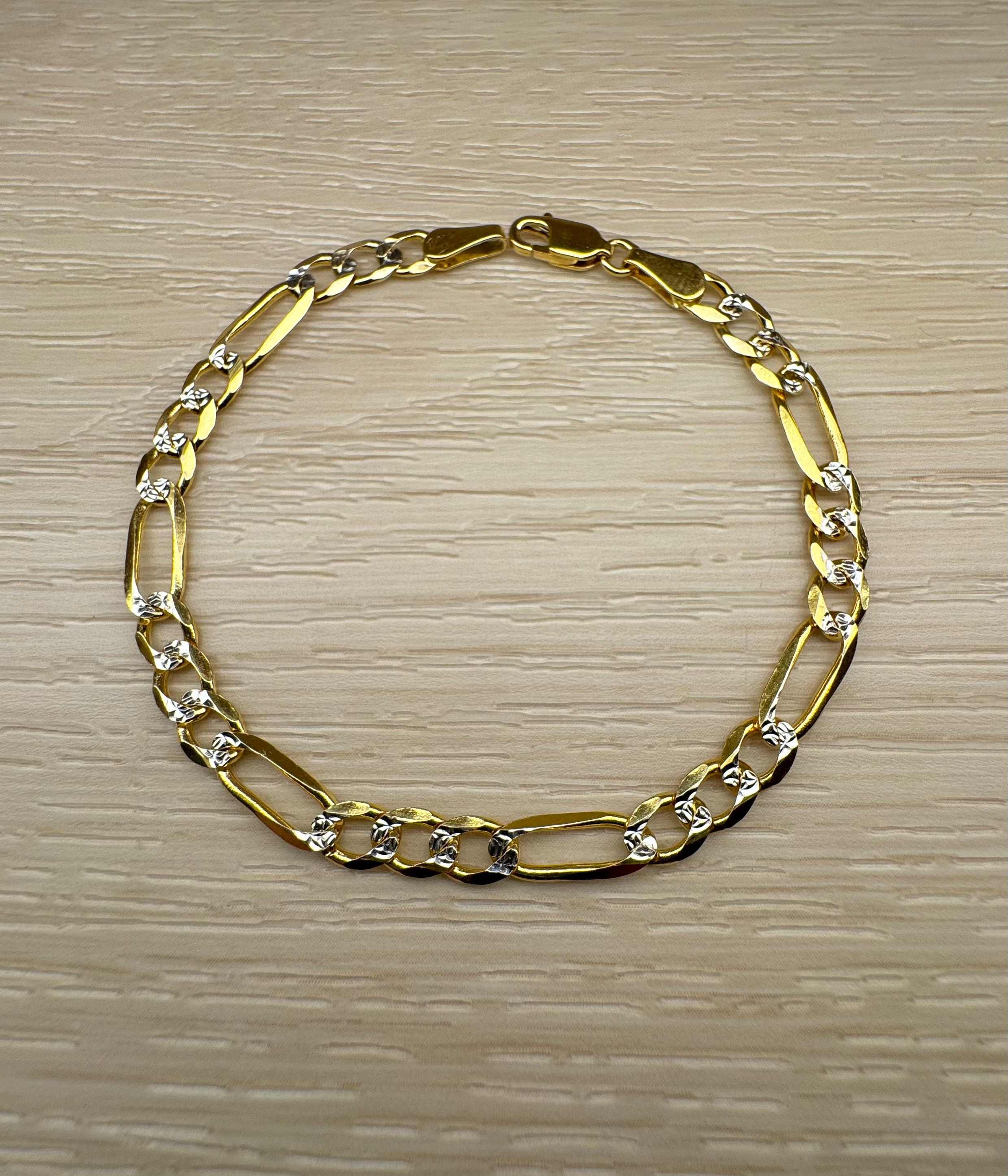 14K Gold Solid 7 Inch Figaro Bracelet