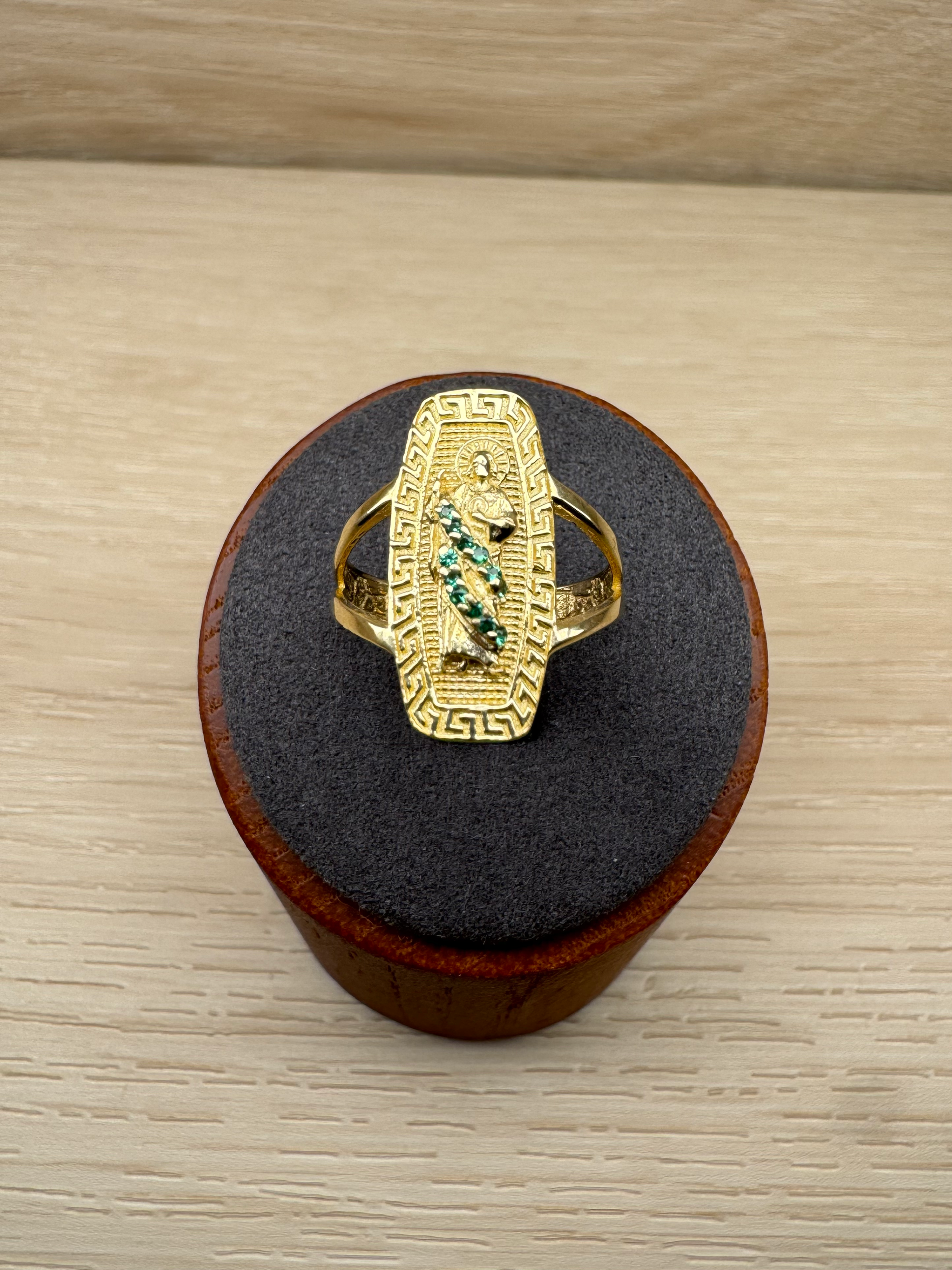 14k Small Green Stone San Judas Ring