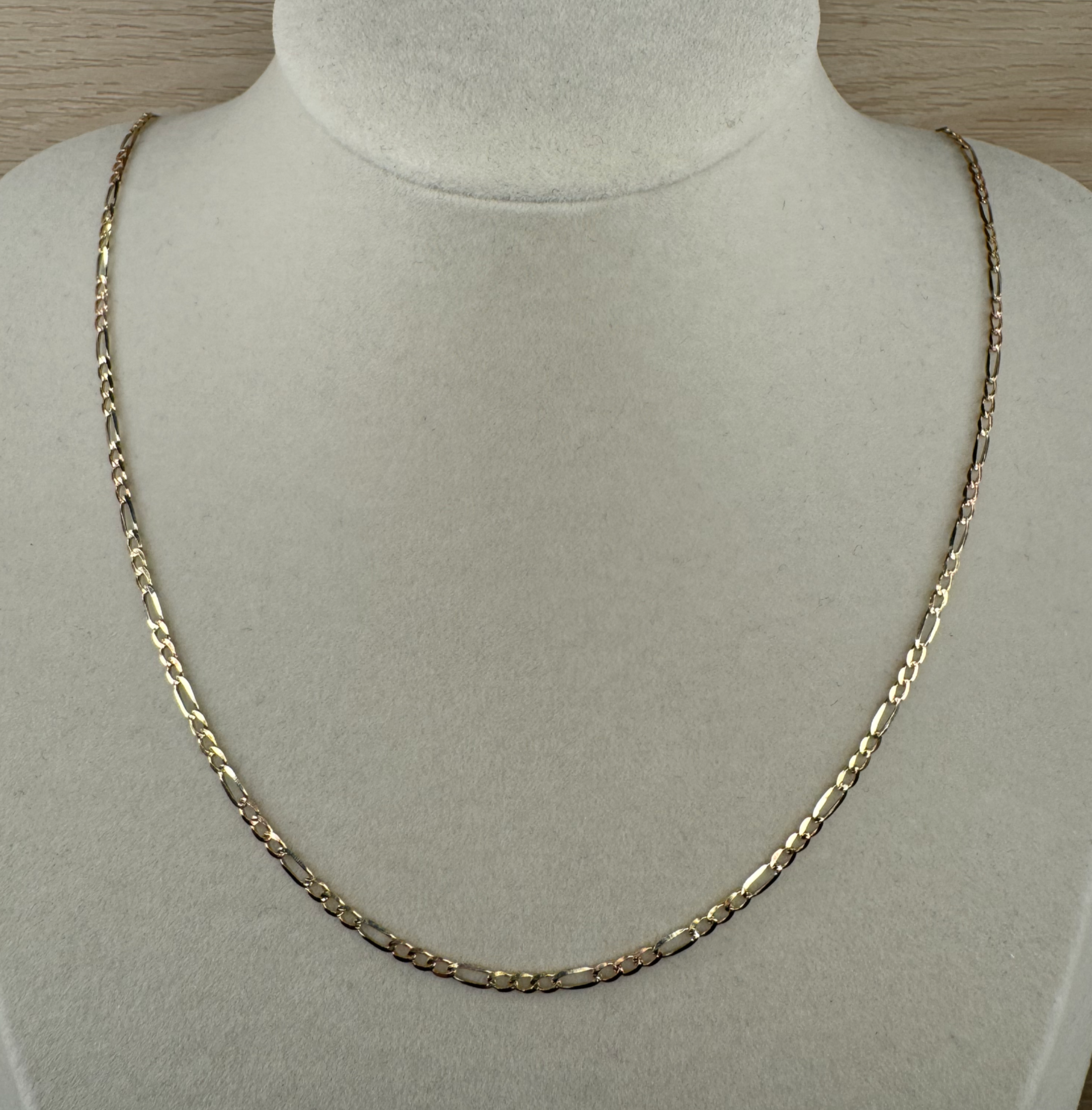 14K Gold Solid 2.6mm 20 Inch Three Color Figaro Chain