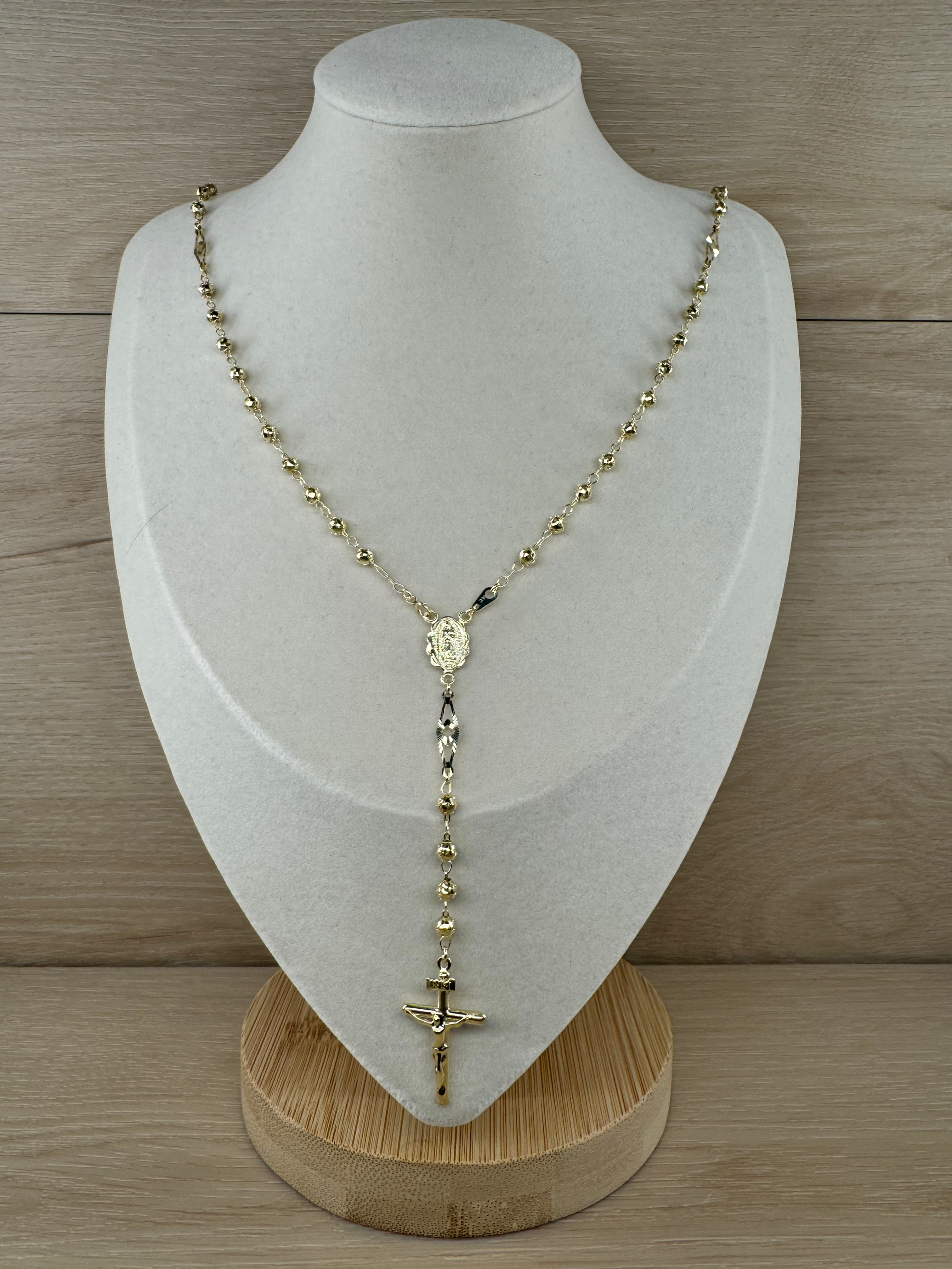 14K Gold 4mm 24 inch Virgencita Rosary