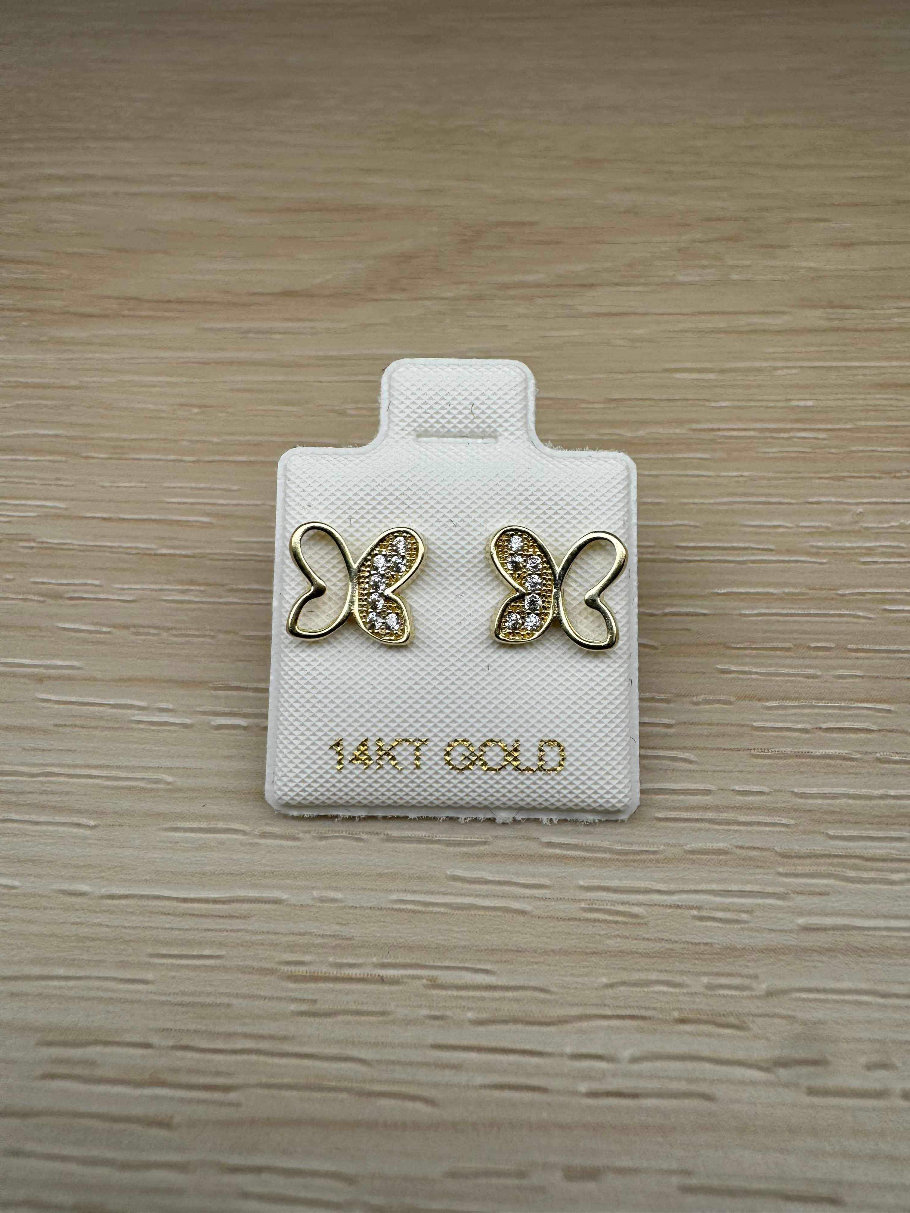 14k Stone Butterfly Earrings