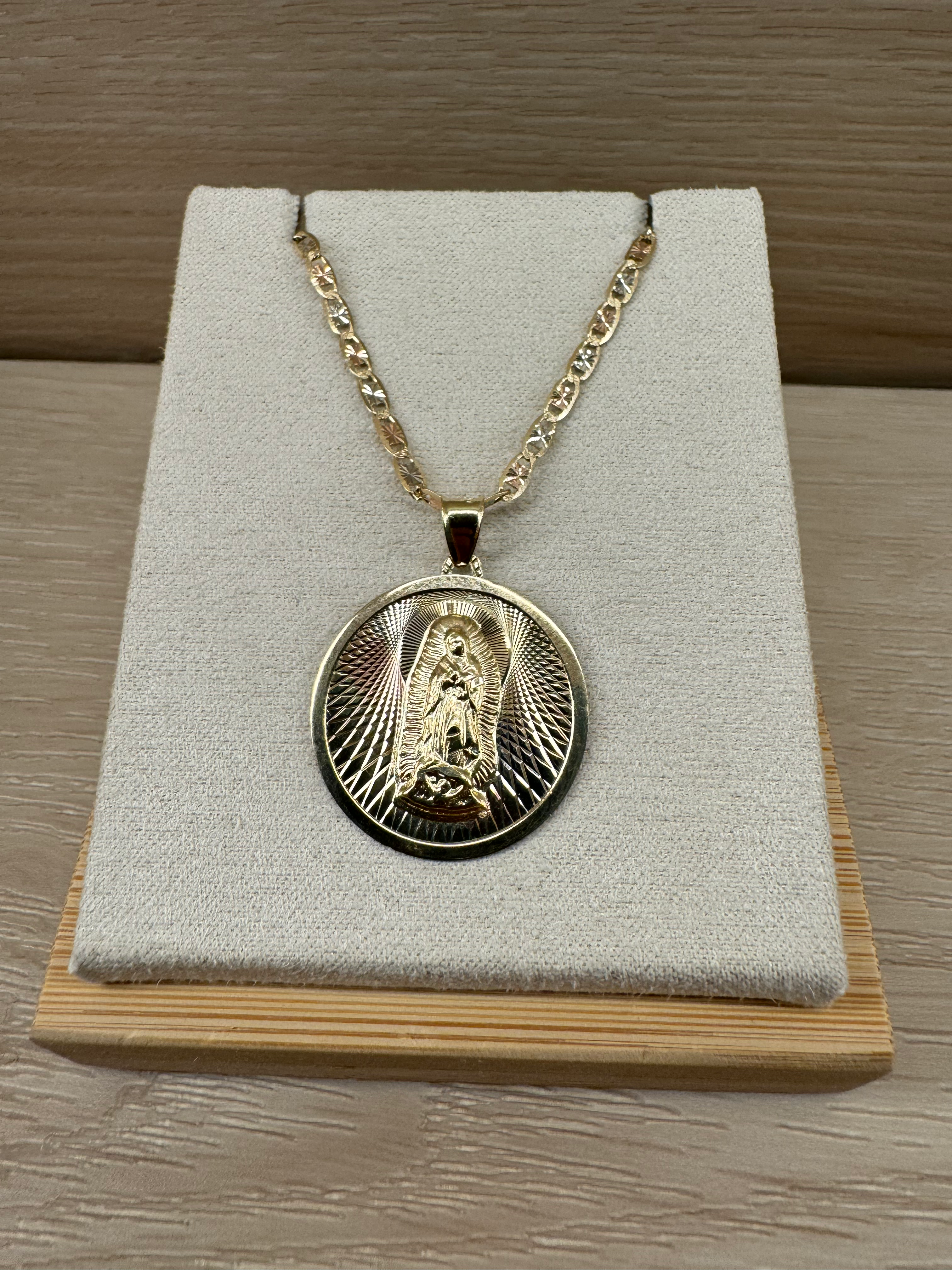 14k Circle Virgencita Pendant