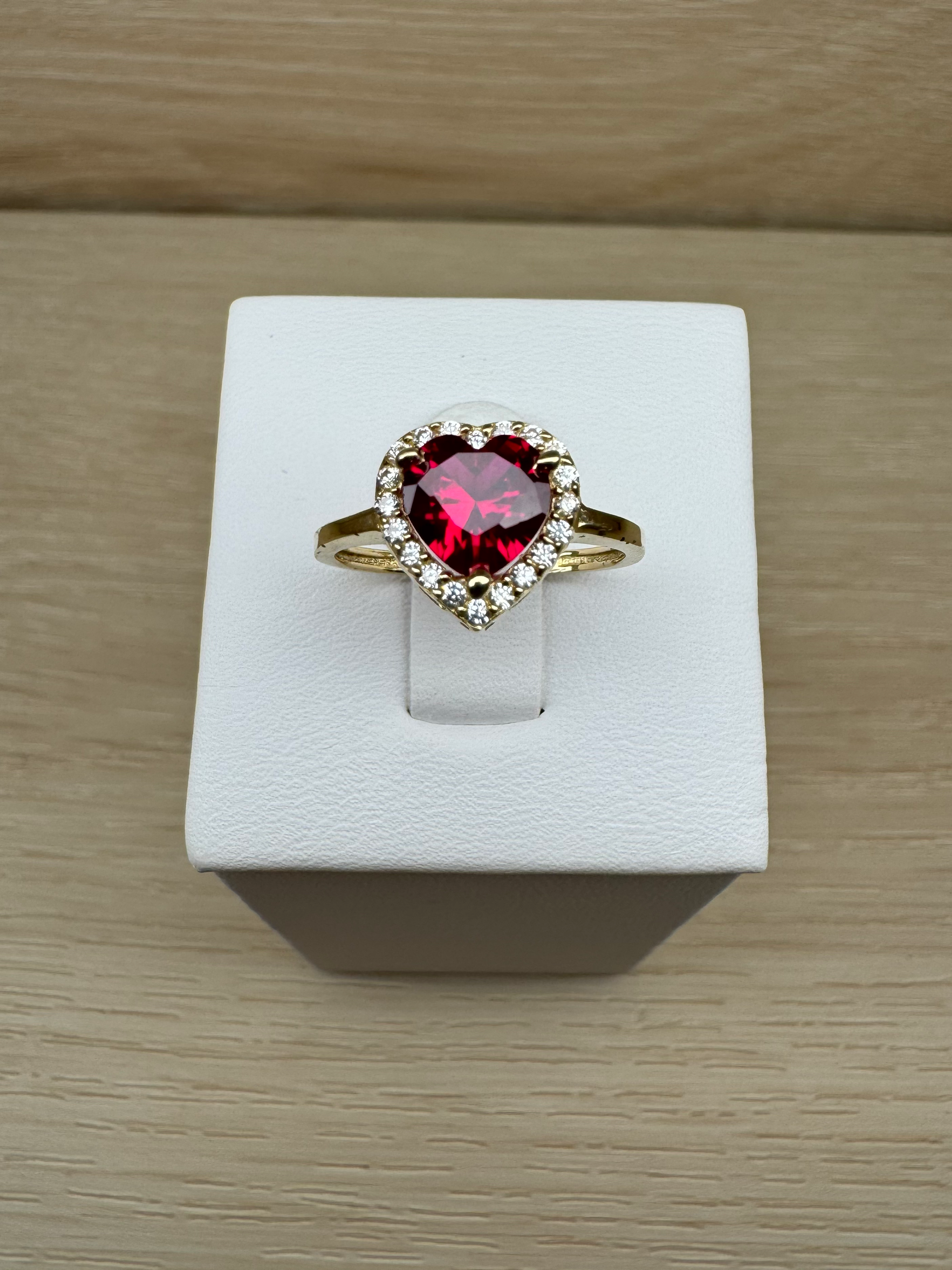 14K Gold Red Heart Ring