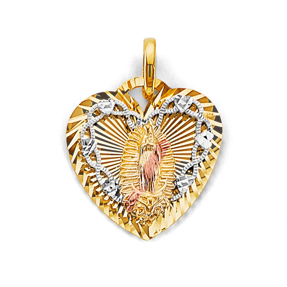 14k Fancy Heart Virgen de Guadalupe Pendant