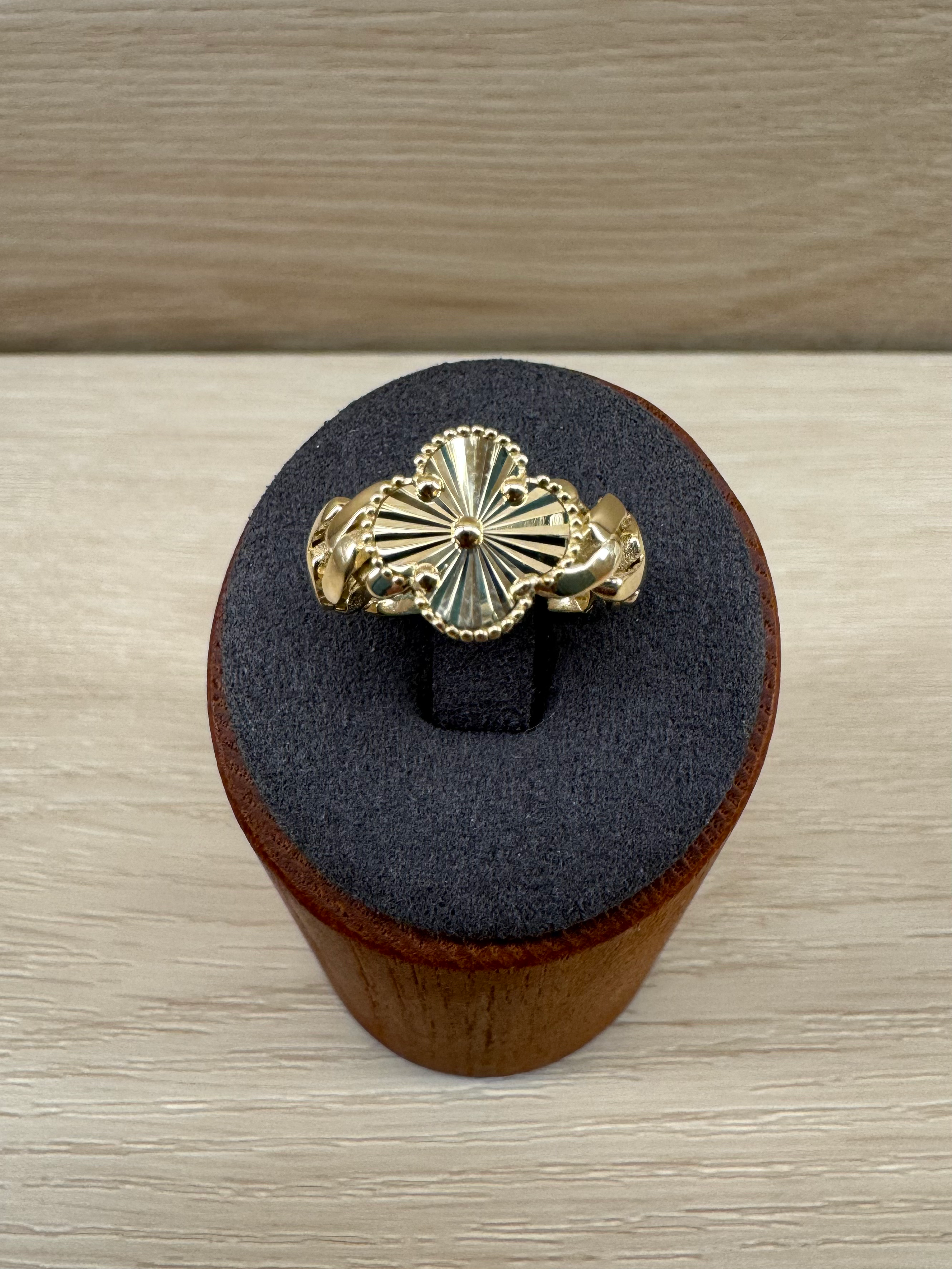 14k Flower Cuban Style Ring