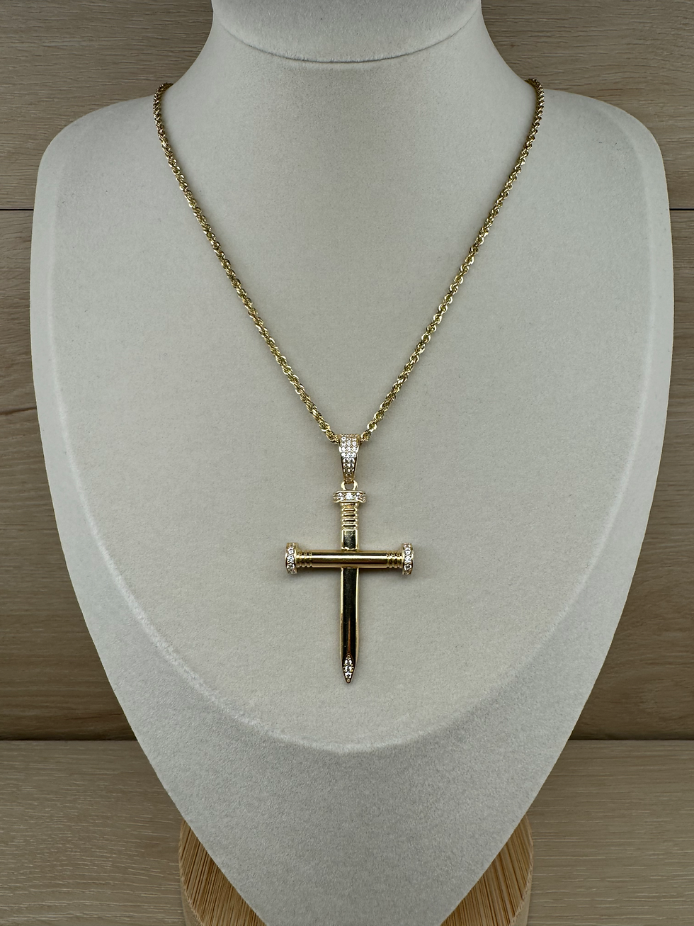 Thumbnail: 14k Cross Nail Chain Set