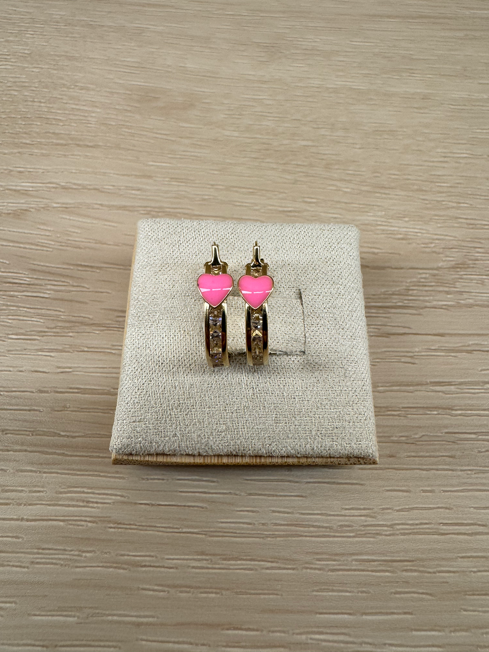 14k Small Pink Heart Hoop Earrings