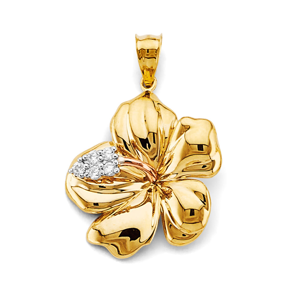 14k Hibiscus Flower Pendant