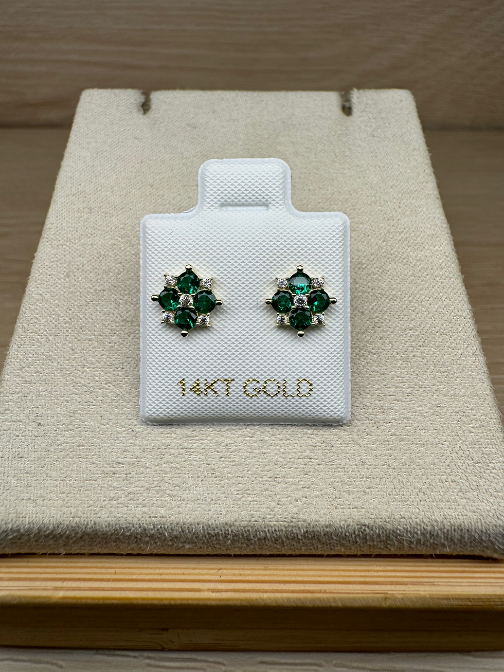 14K Gold Green Star Earrings