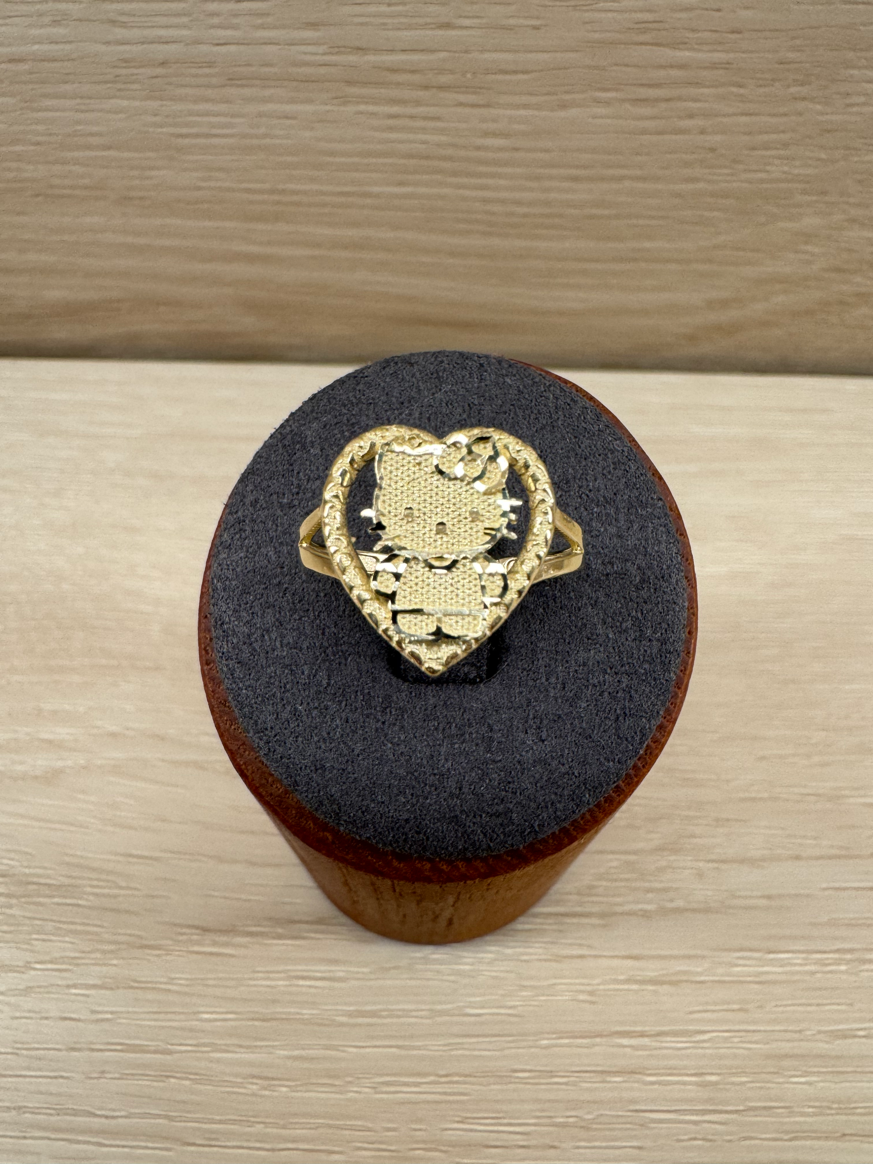 14K Gold Small Kitty Heart Ring