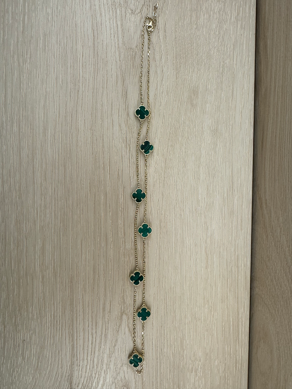 Thumbnail: 14K Gold 22 Inch Green Flower Necklace