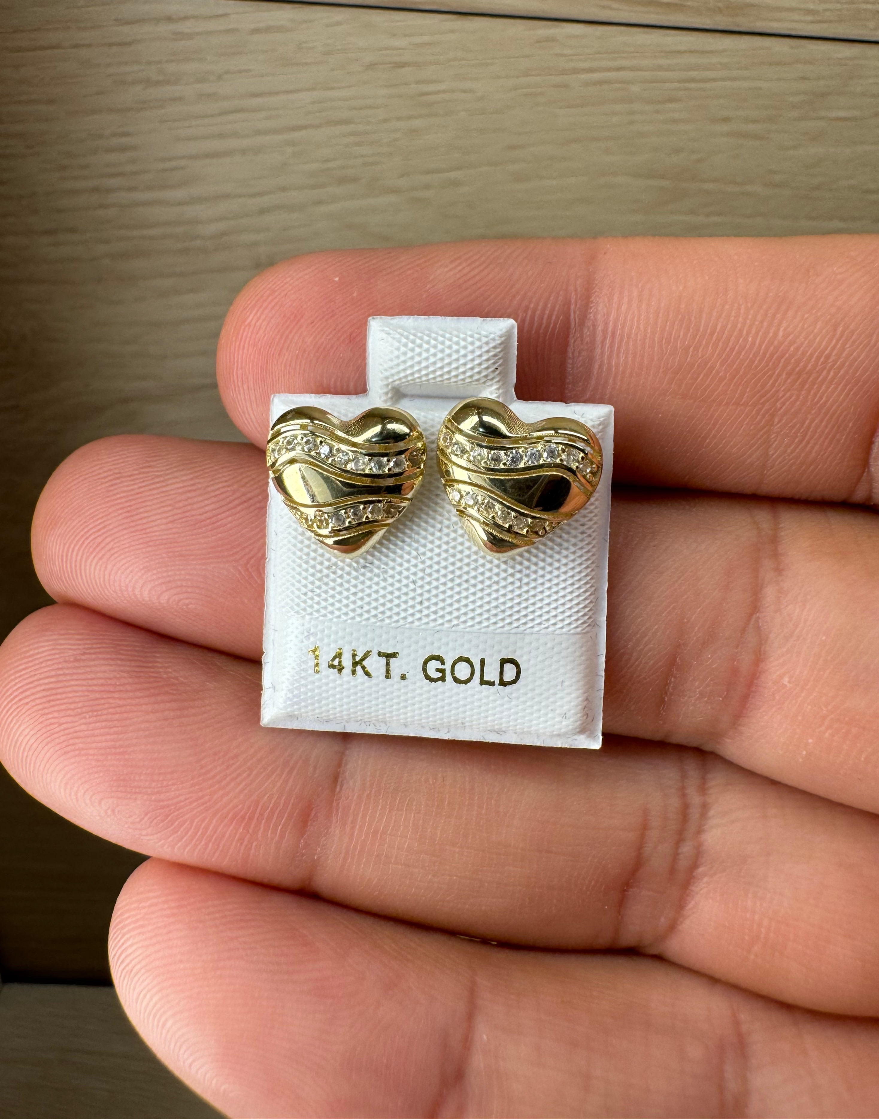 14K Gold Large 3D Heart Earrings