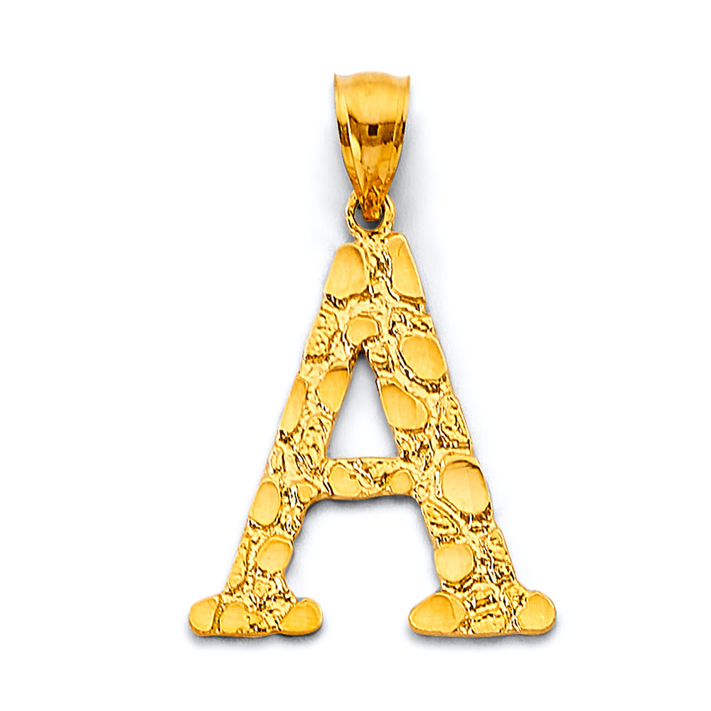 14K Gold Nugget Initial Letter Pendant