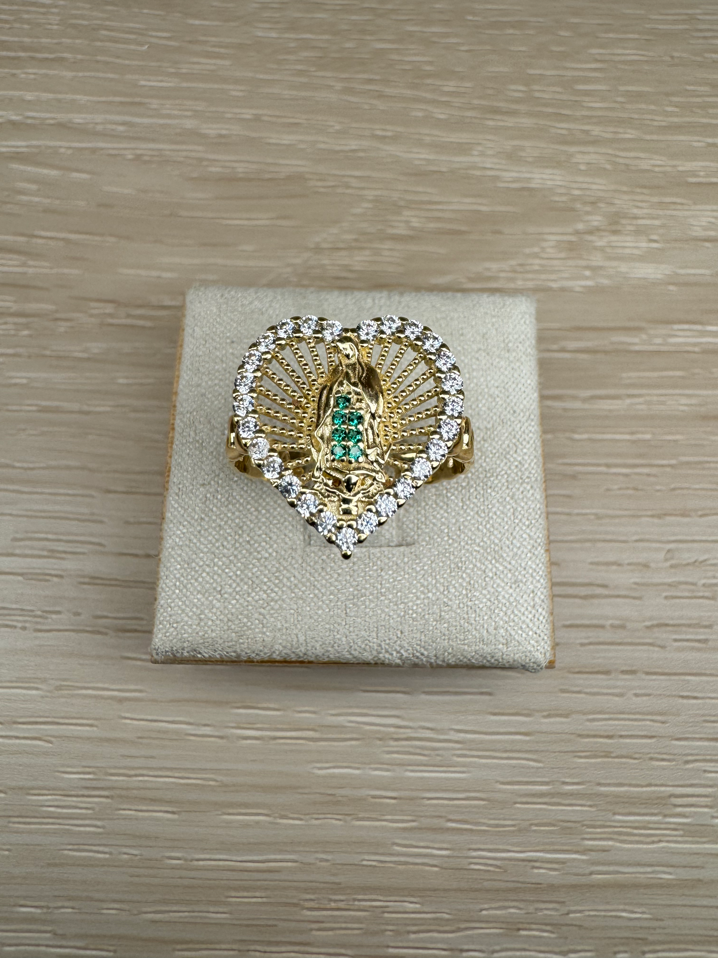 14K Gold Virgencita Cuban Style Ring