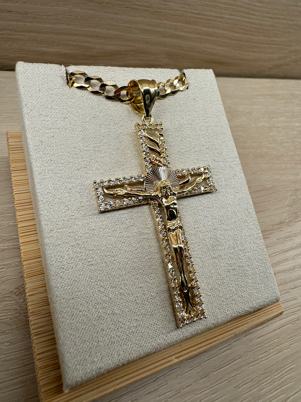 Thumbnail: 14K Gold Large Stone Cross Pendant