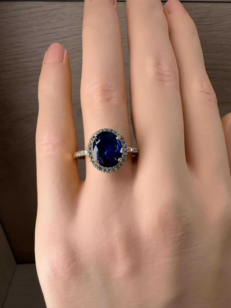 Thumbnail: 14K Gold Blue Oval Ring