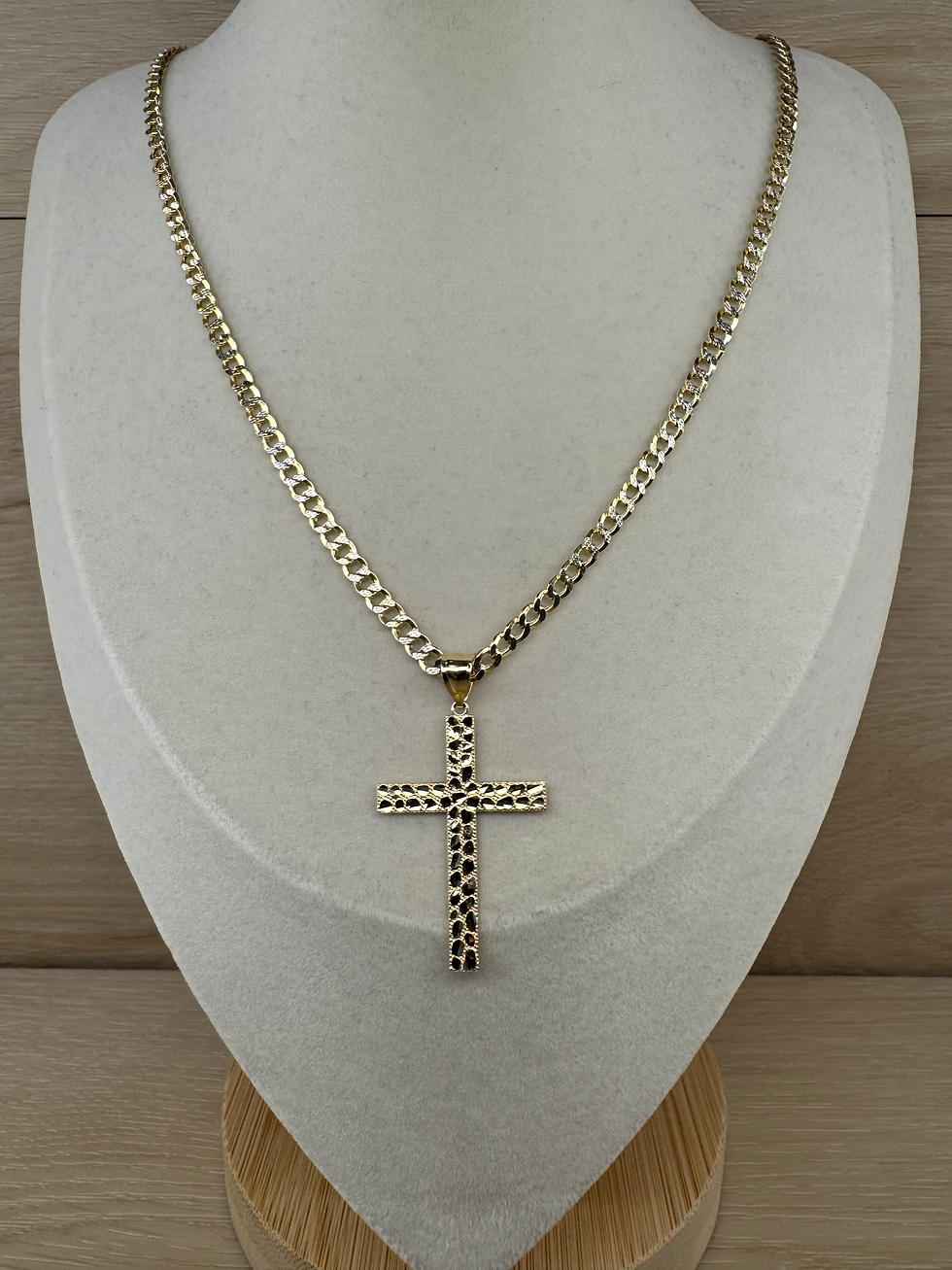 Thumbnail: 14K Gold Medium Nugget Cross Pendant