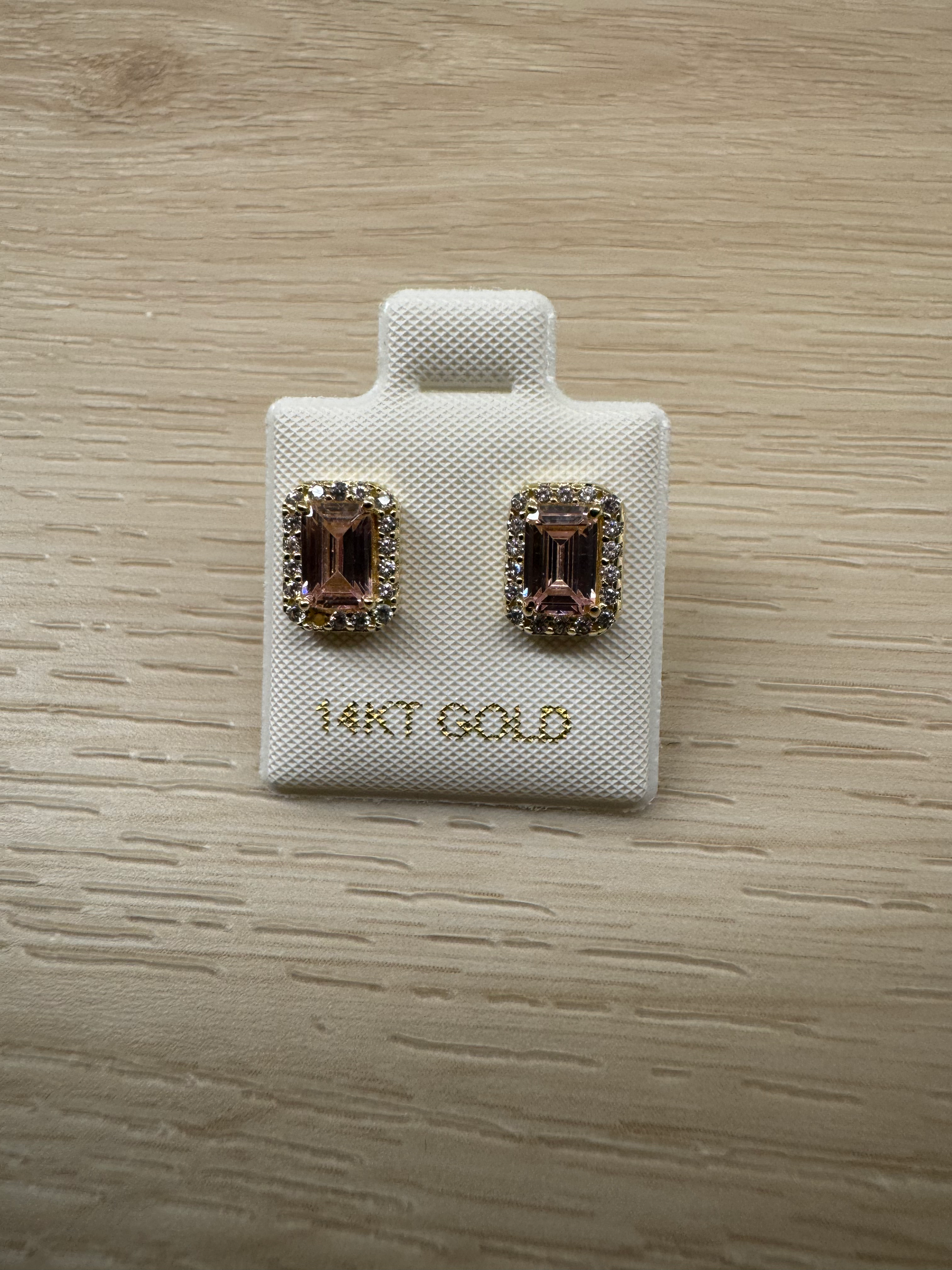 14k Pink Emerald Cut Earrings