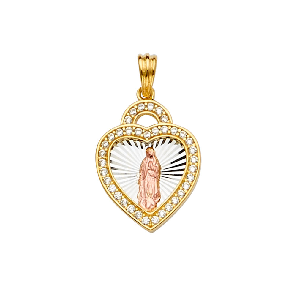 14K Gold Heart Virgen de Guadalupe Pendant