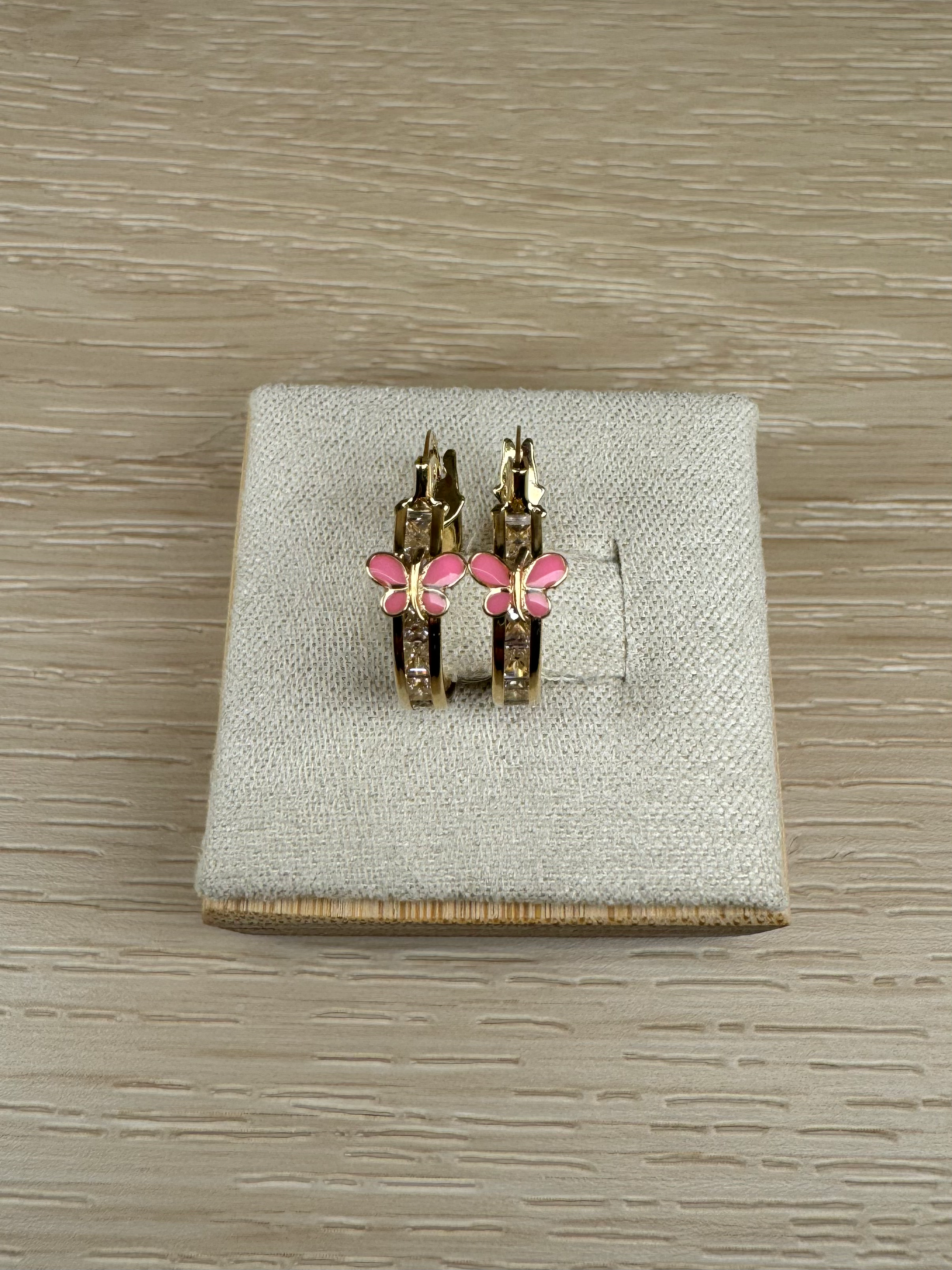 14k Pink Butterfly Huggies Earrings
