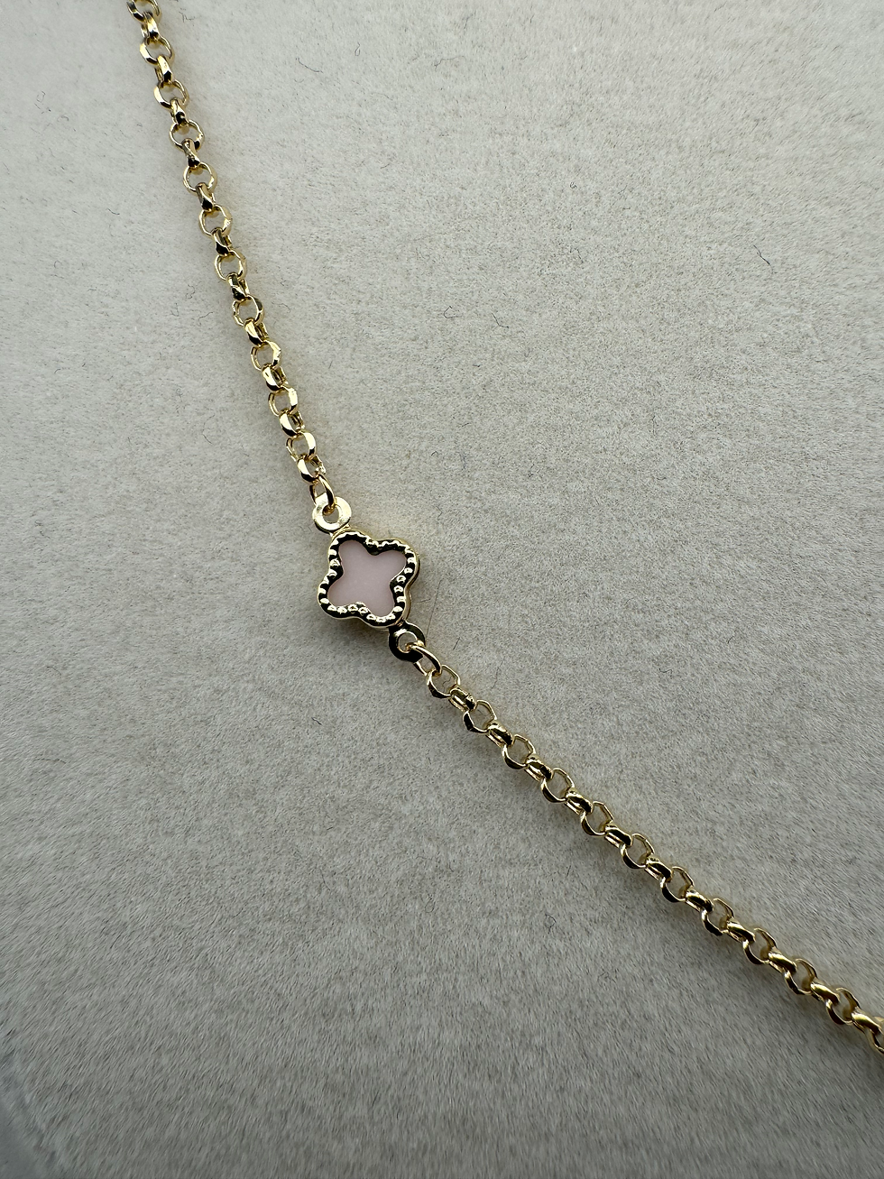 Thumbnail: 14K Gold 18 Inch Pink Flower Necklace