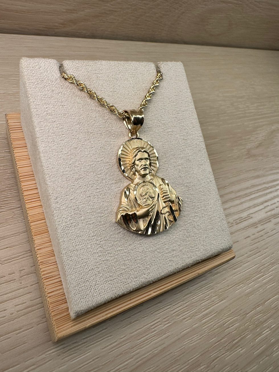 Thumbnail: 14K Gold Medium San Judas Pendant + Chain Set