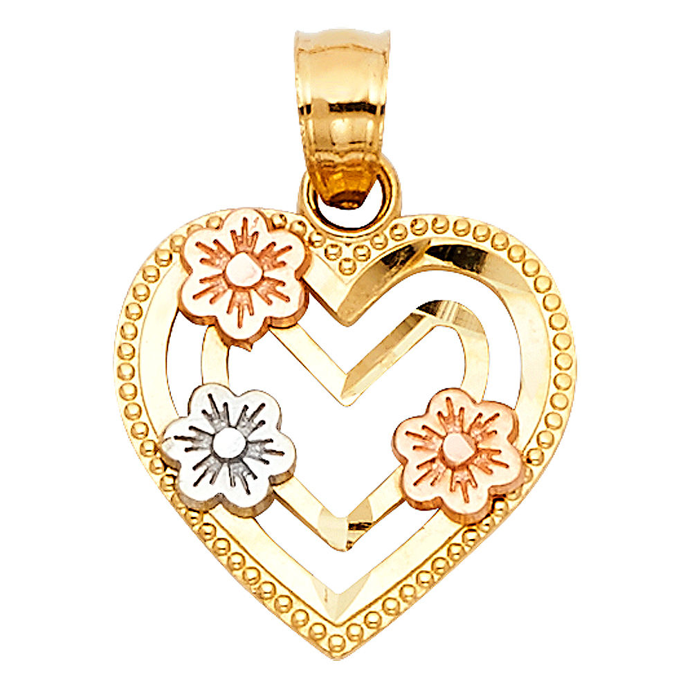 14k Flower Hearts Pendant