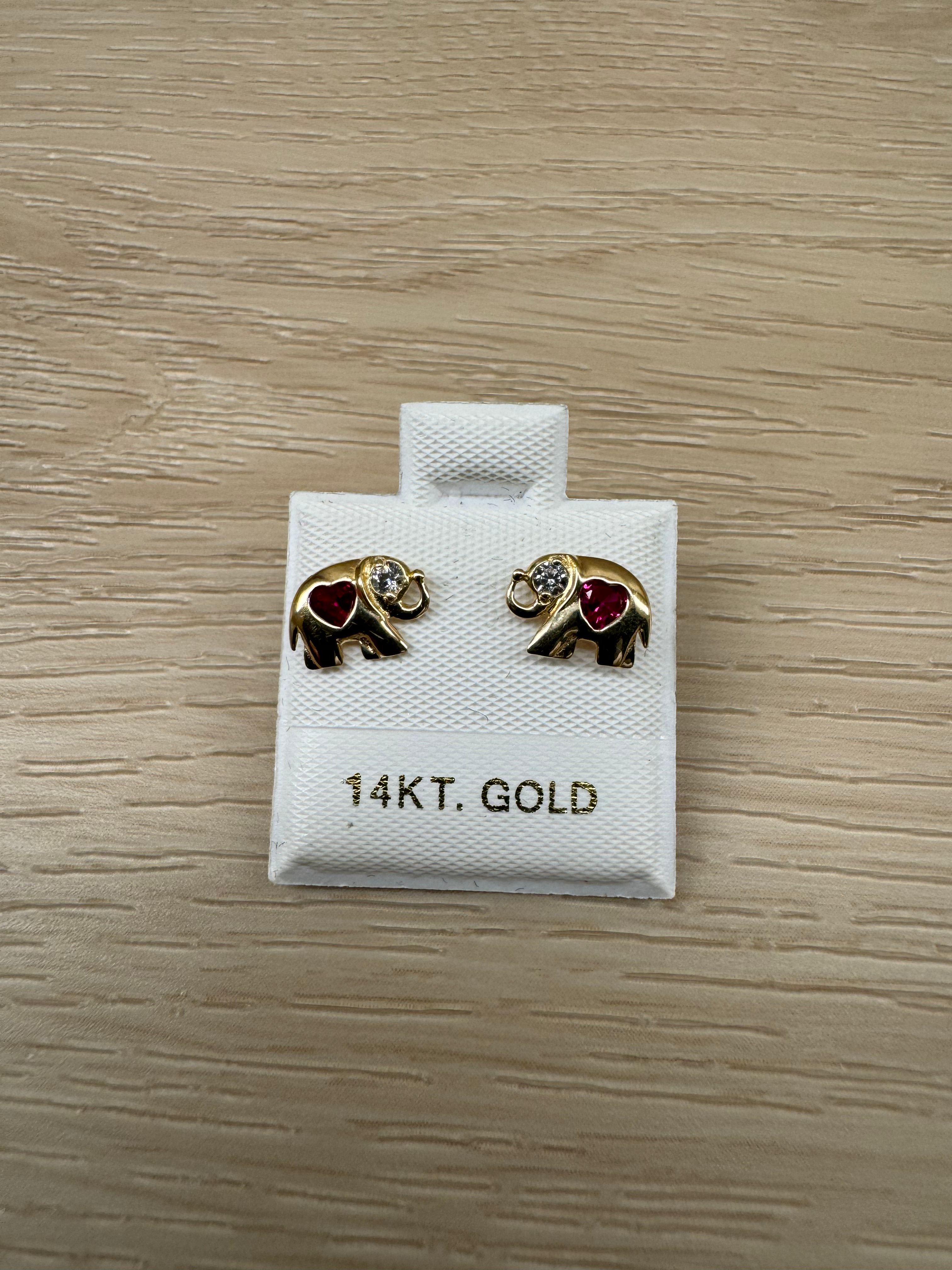 14k Elephant Earrings (Screw Back)