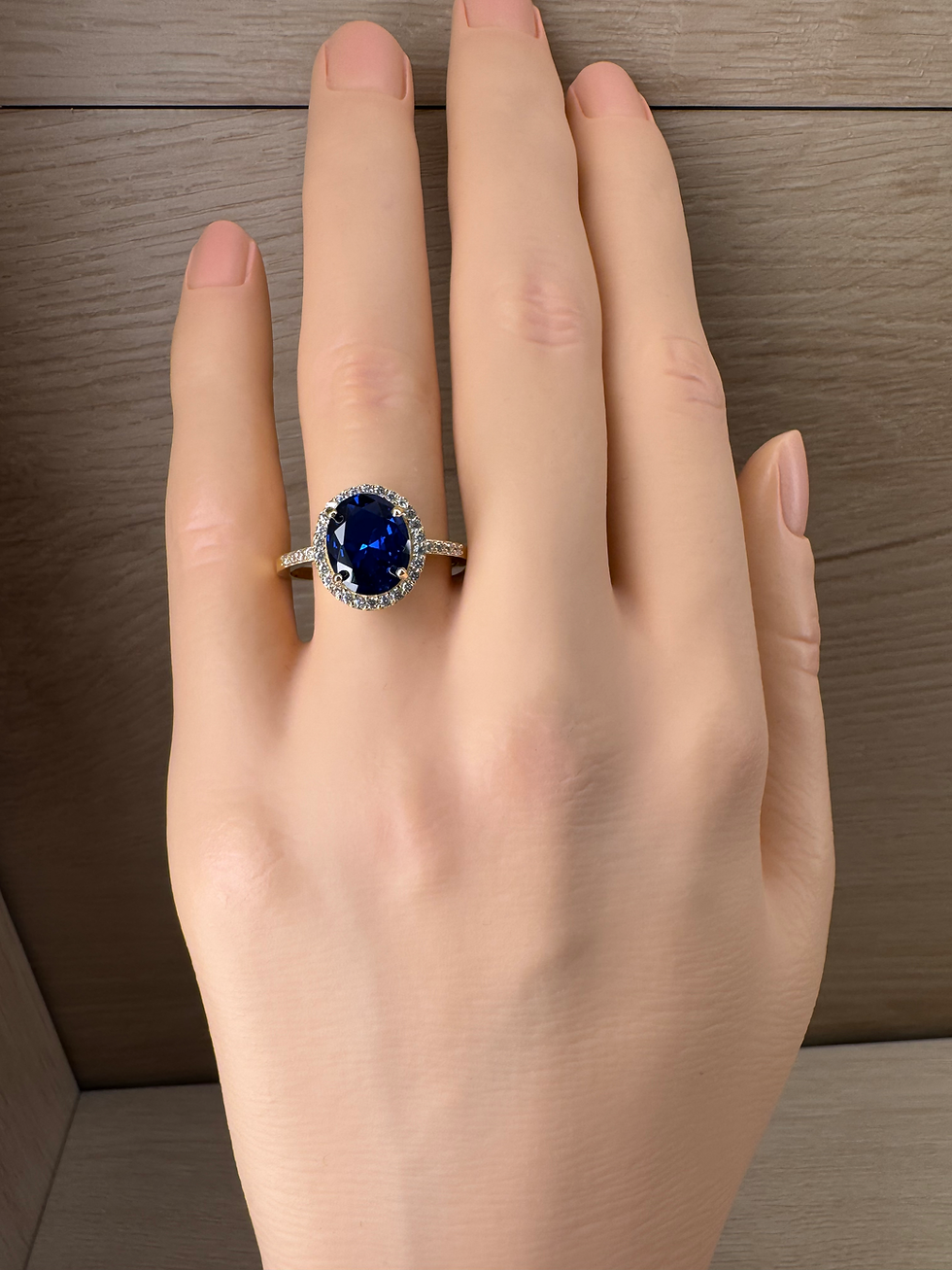 Thumbnail: 14K Gold Blue Oval Ring