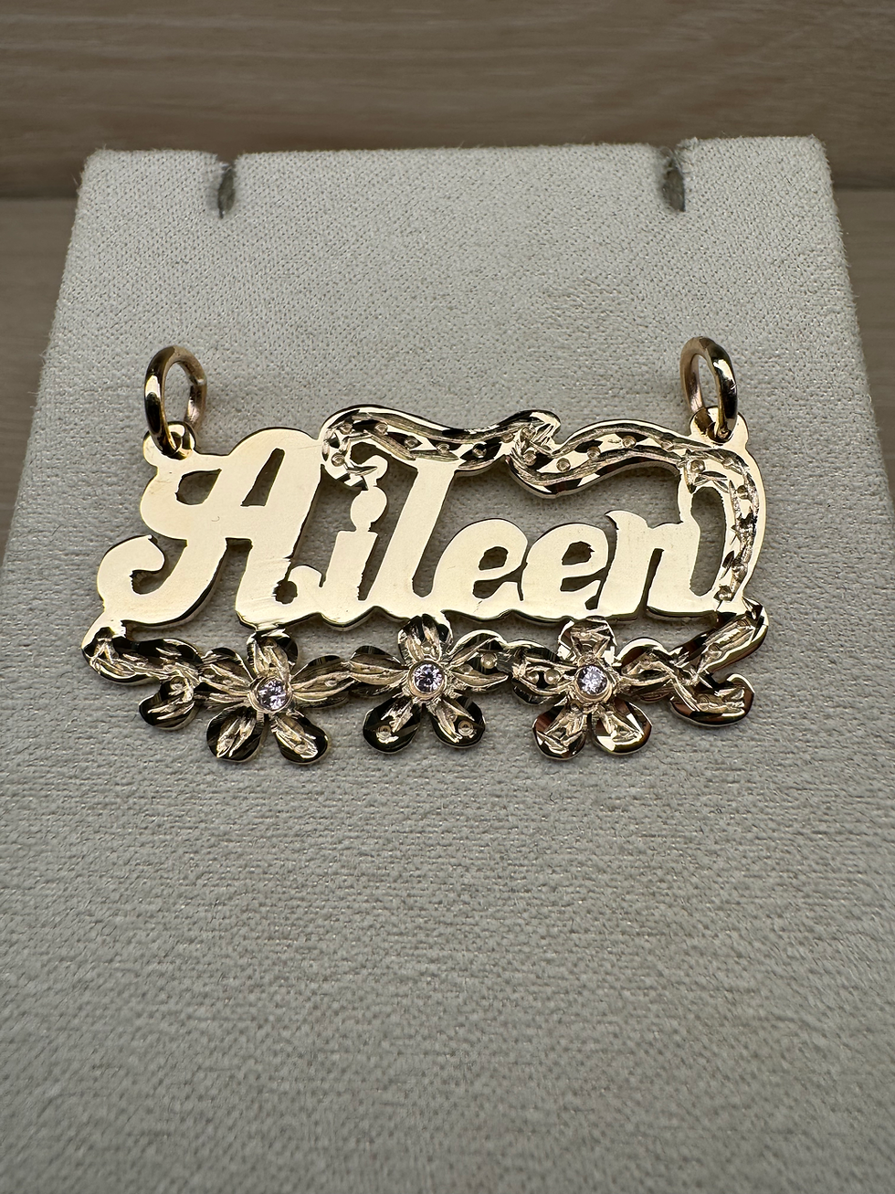 Thumbnail: 14K Gold Large Adult Custom Flowers Name Pendant
