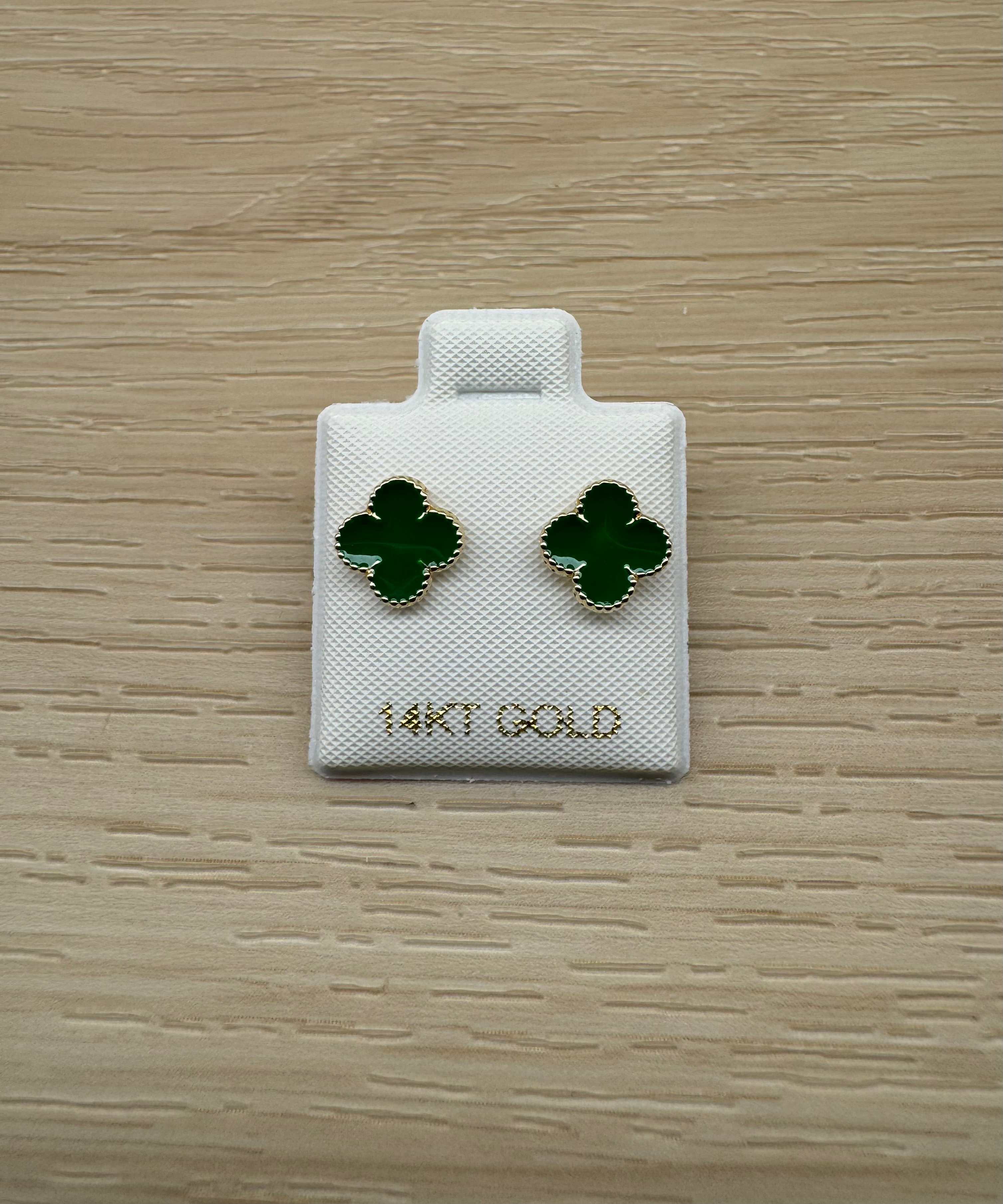 14K Gold Small Green Flower Earrings