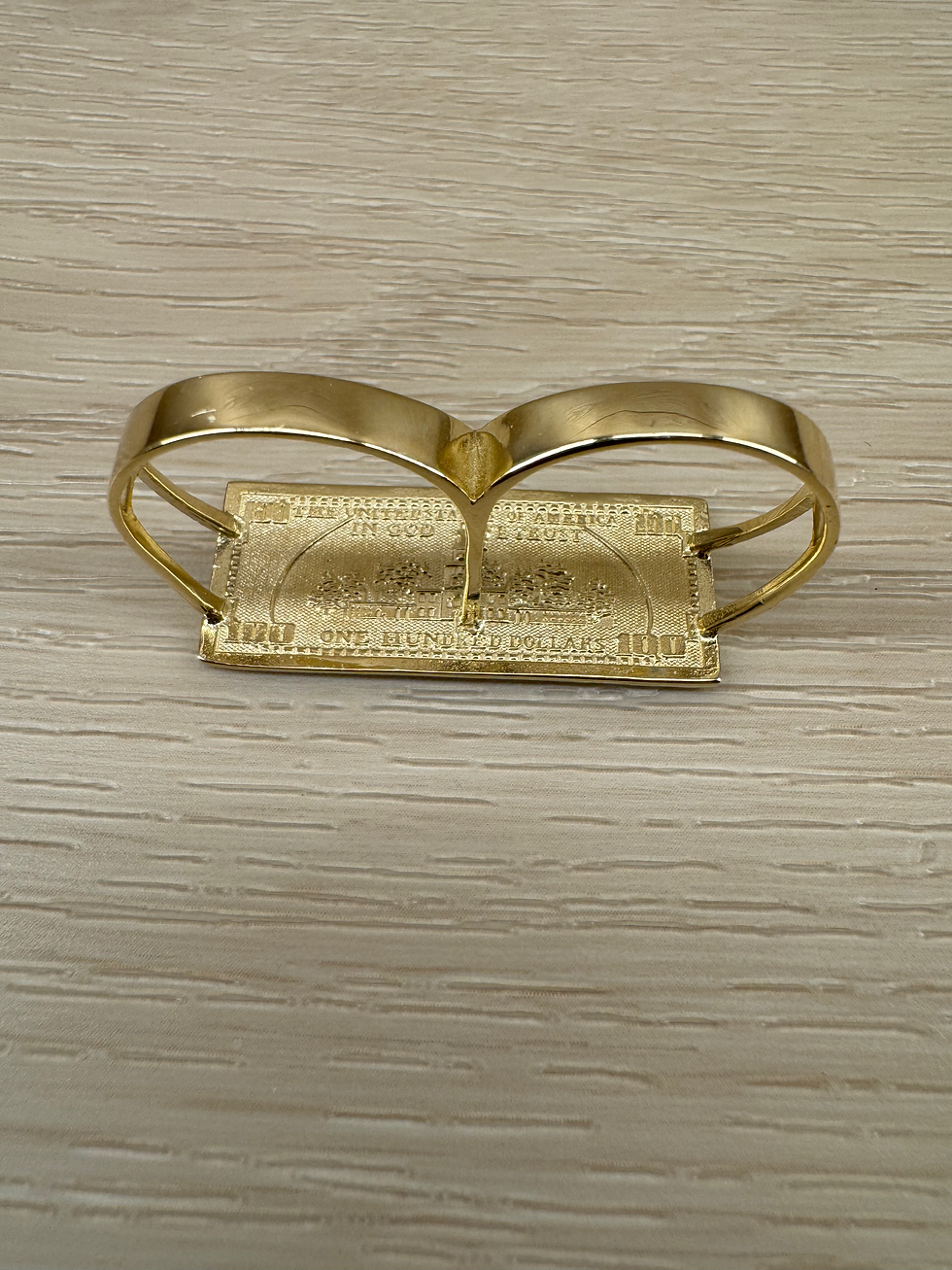 Thumbnail: 14K Gold Double Finger One Hundred Dollar Bill Ring