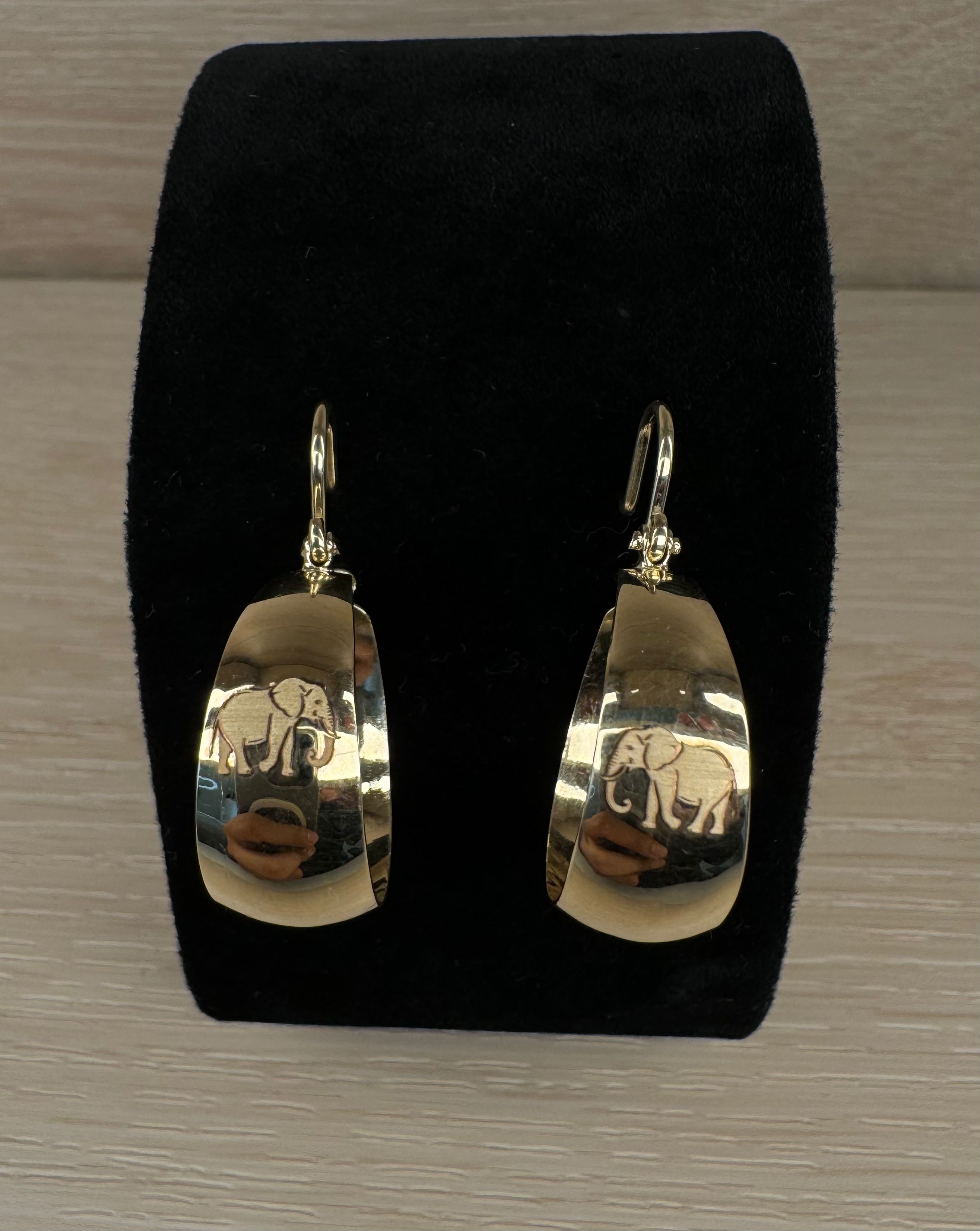 14K Gold Custom Elephant Hoop Earrings