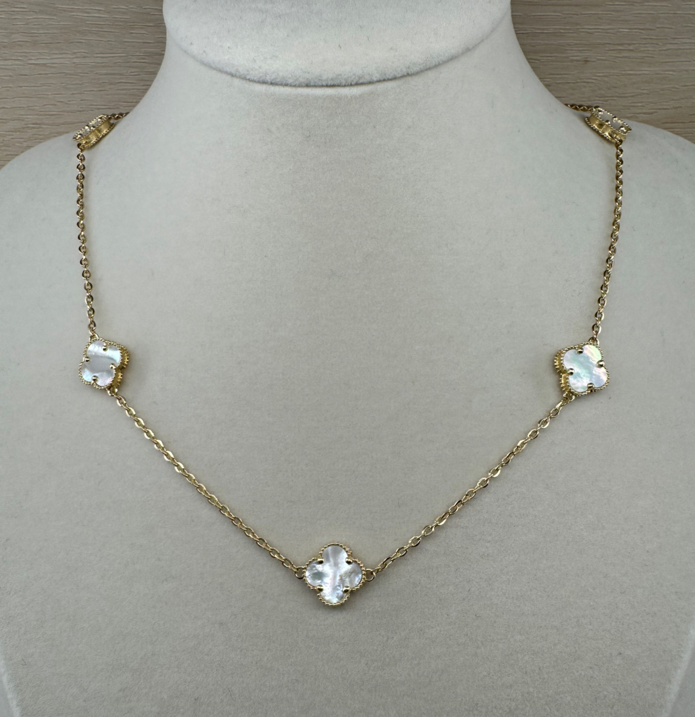 14K Gold 18 Inch White Flower Necklace